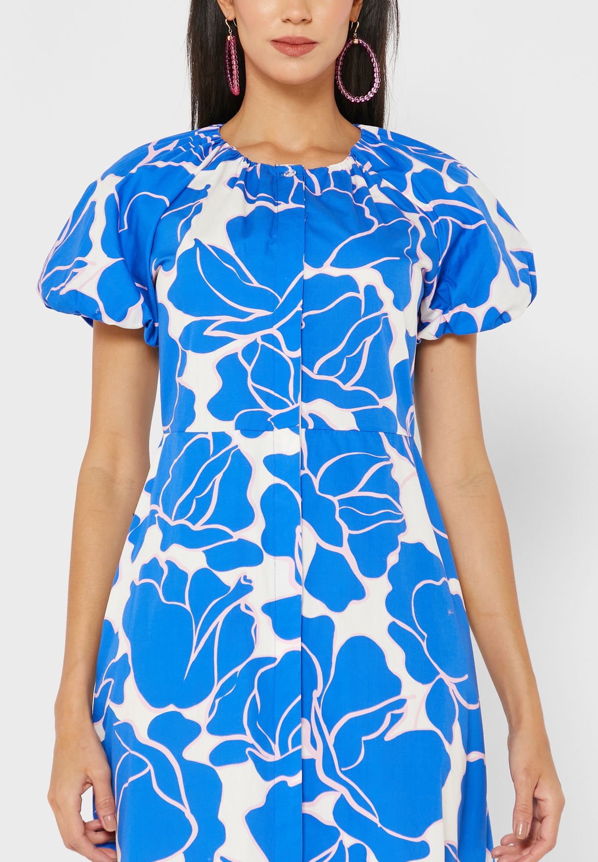 Printed Button Detail Shirt Dress