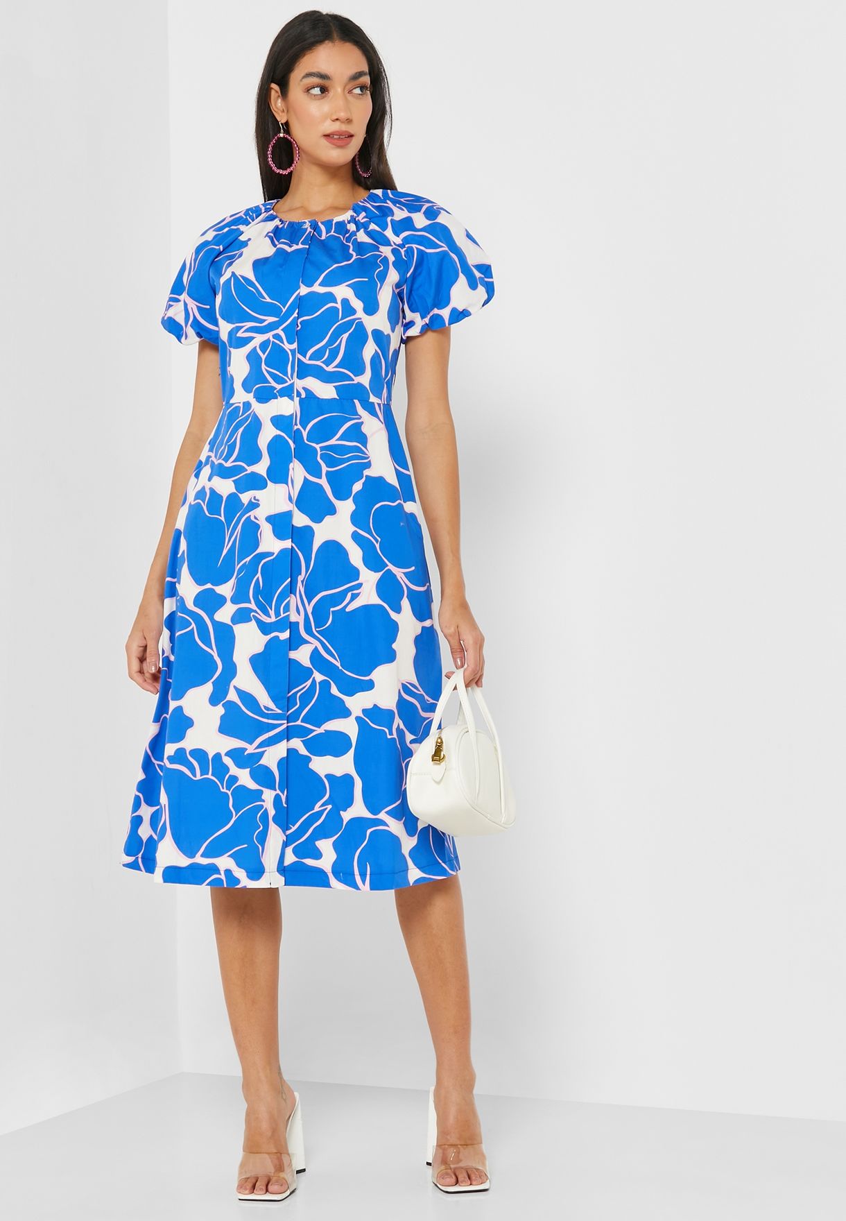 Printed Button Detail Shirt Dress