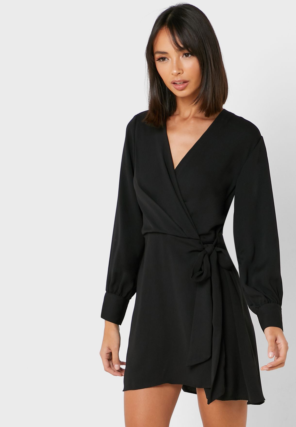 Buy Topshop Petite black Side Tie Wrap Dress for Women in Kuwait city,  other cities