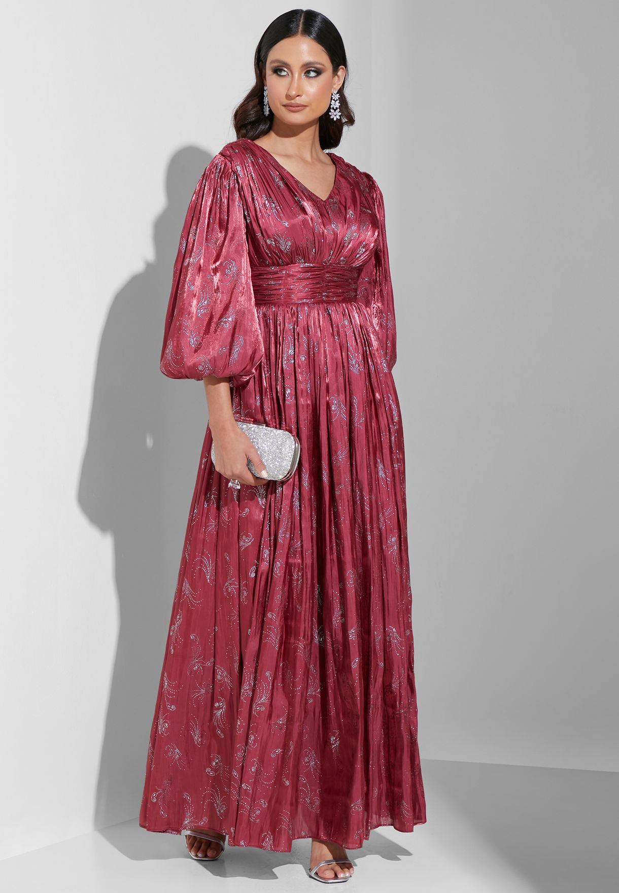 Buy Namshi x Farah Hassan burgundy V Neck Empire Waist Dress for Kids ...
