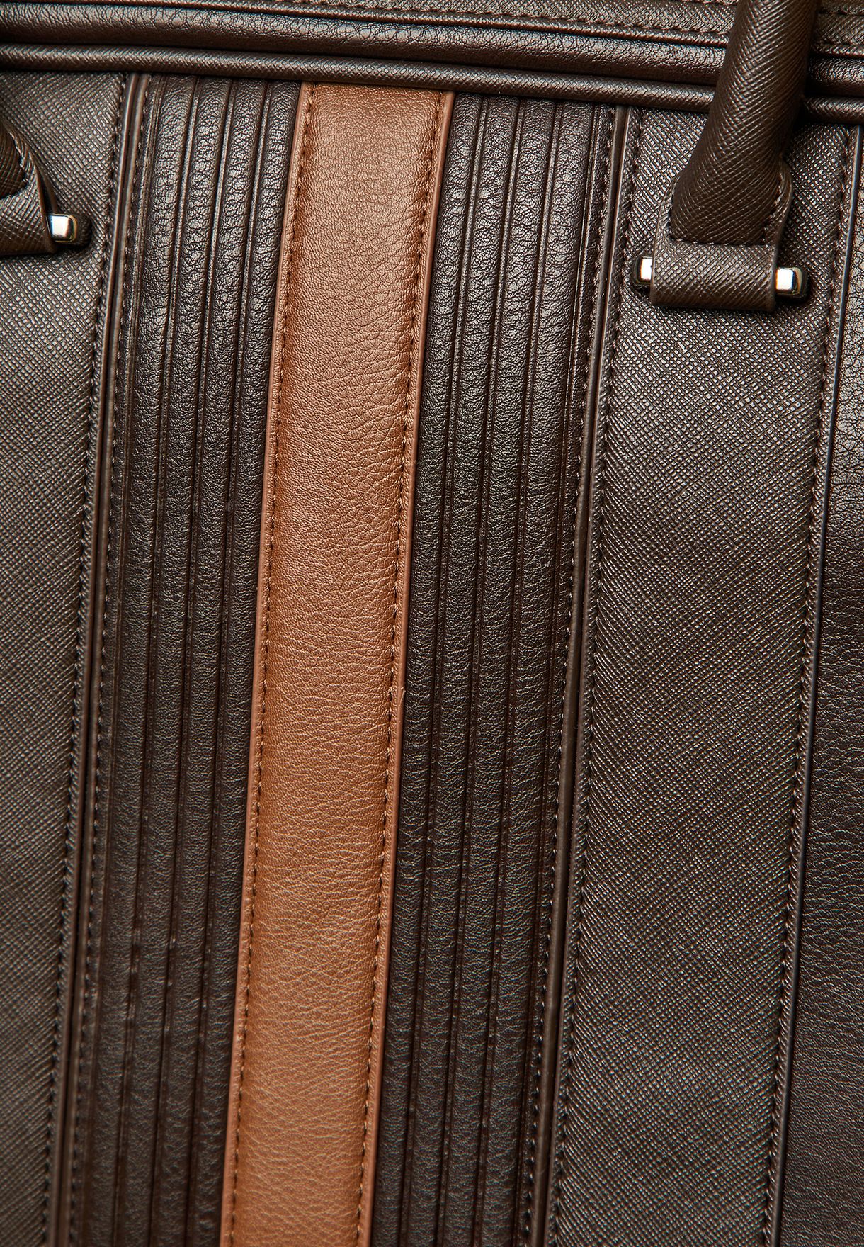 Chocolate Brown Nevver Striped Document Laptop Bag