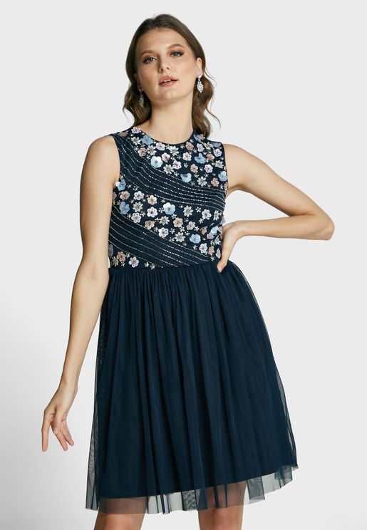 Nina Embellished Pleated Dress