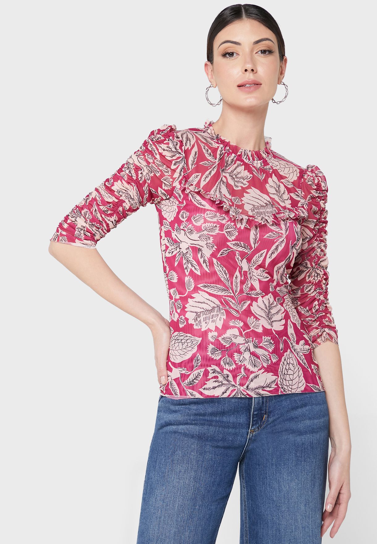 High Neck Printed Top