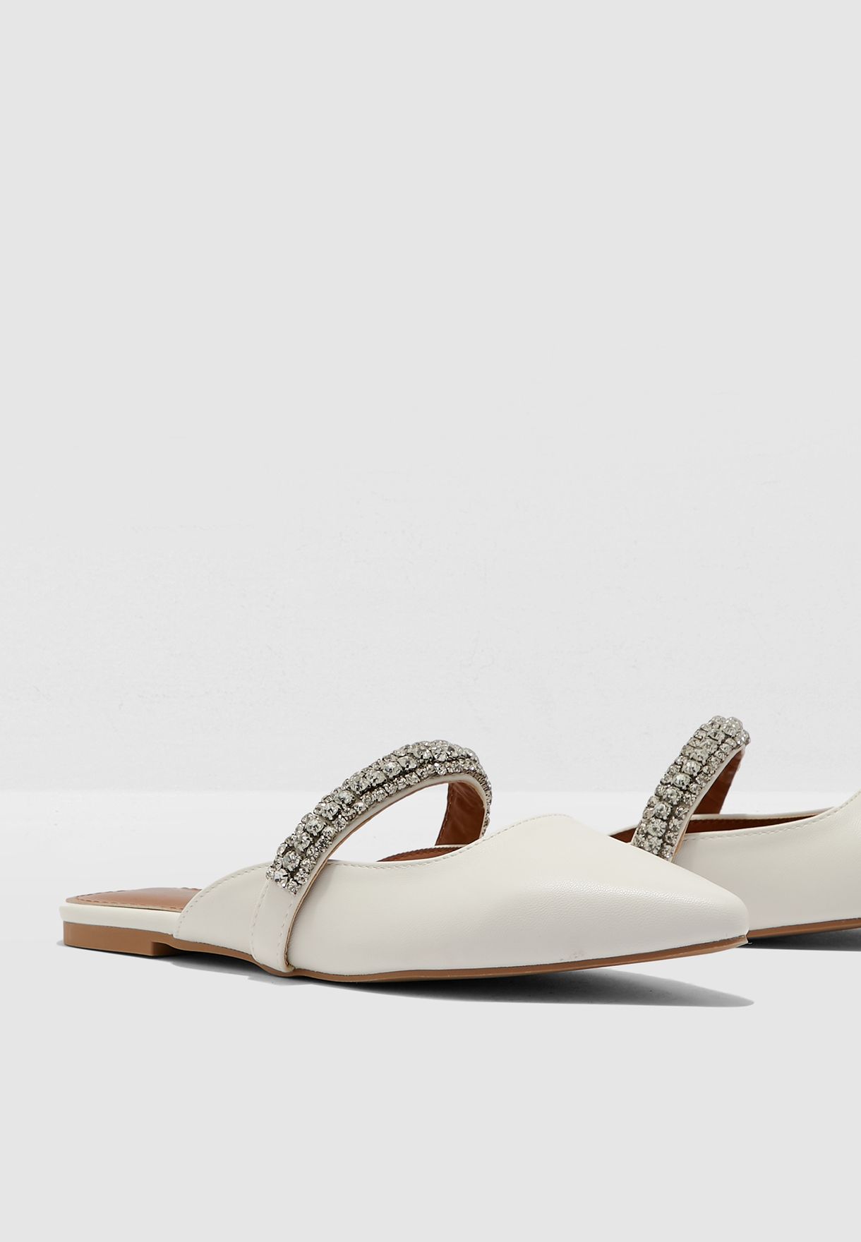 diamante flat mules