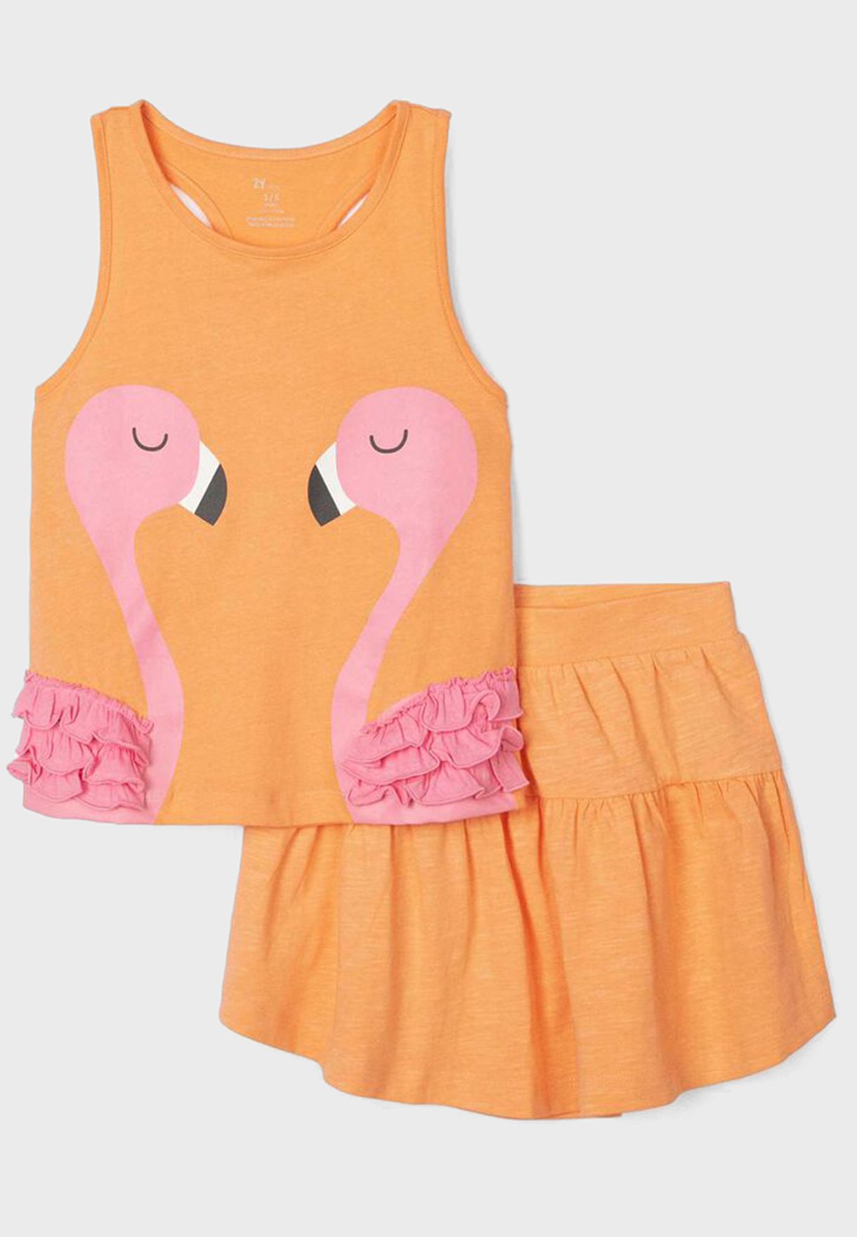 Kids Flamingo Print Top + Skirt Set