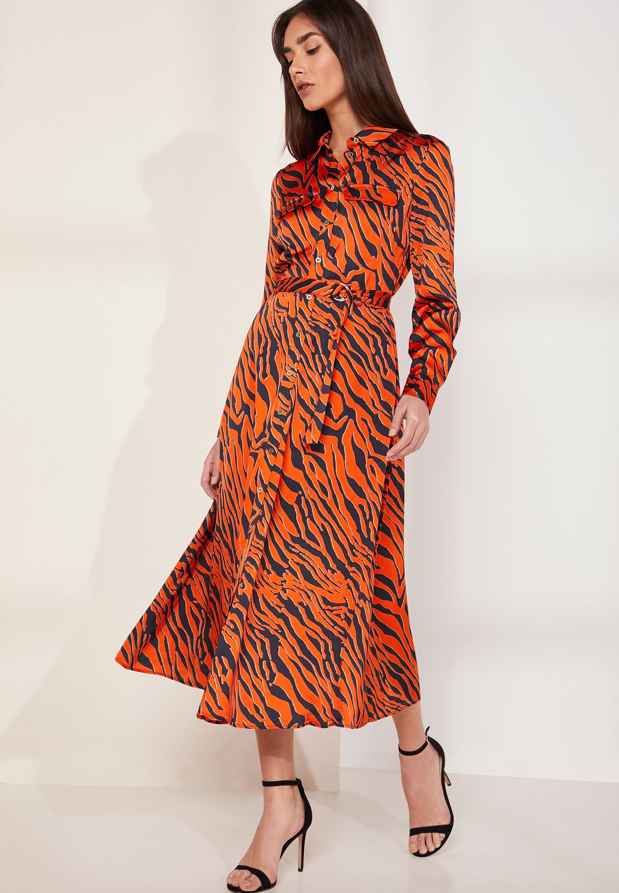 Buy Karen Millen prints Tiger Print Belted Maxi Shirt Dress for Women ...