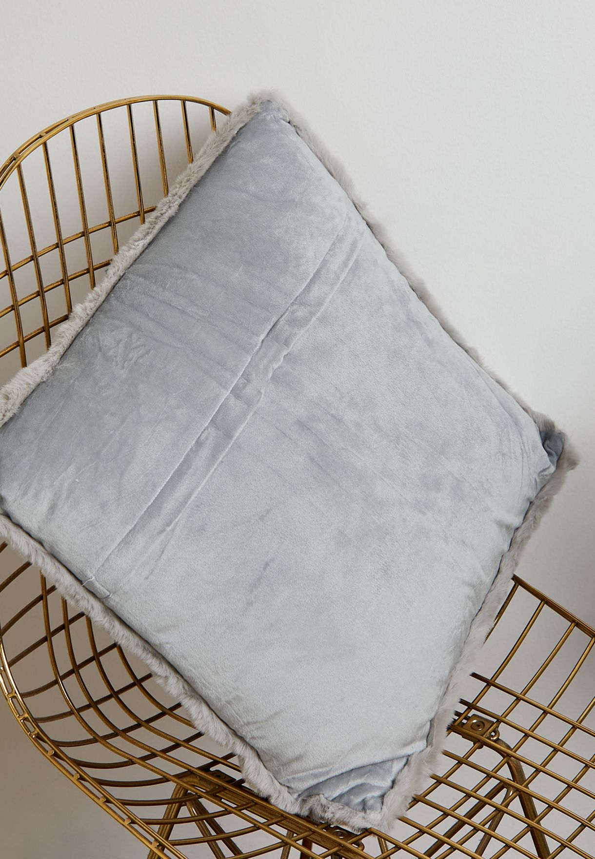 Light Grey Faux Fur Cushion With Insert 45X45Cm