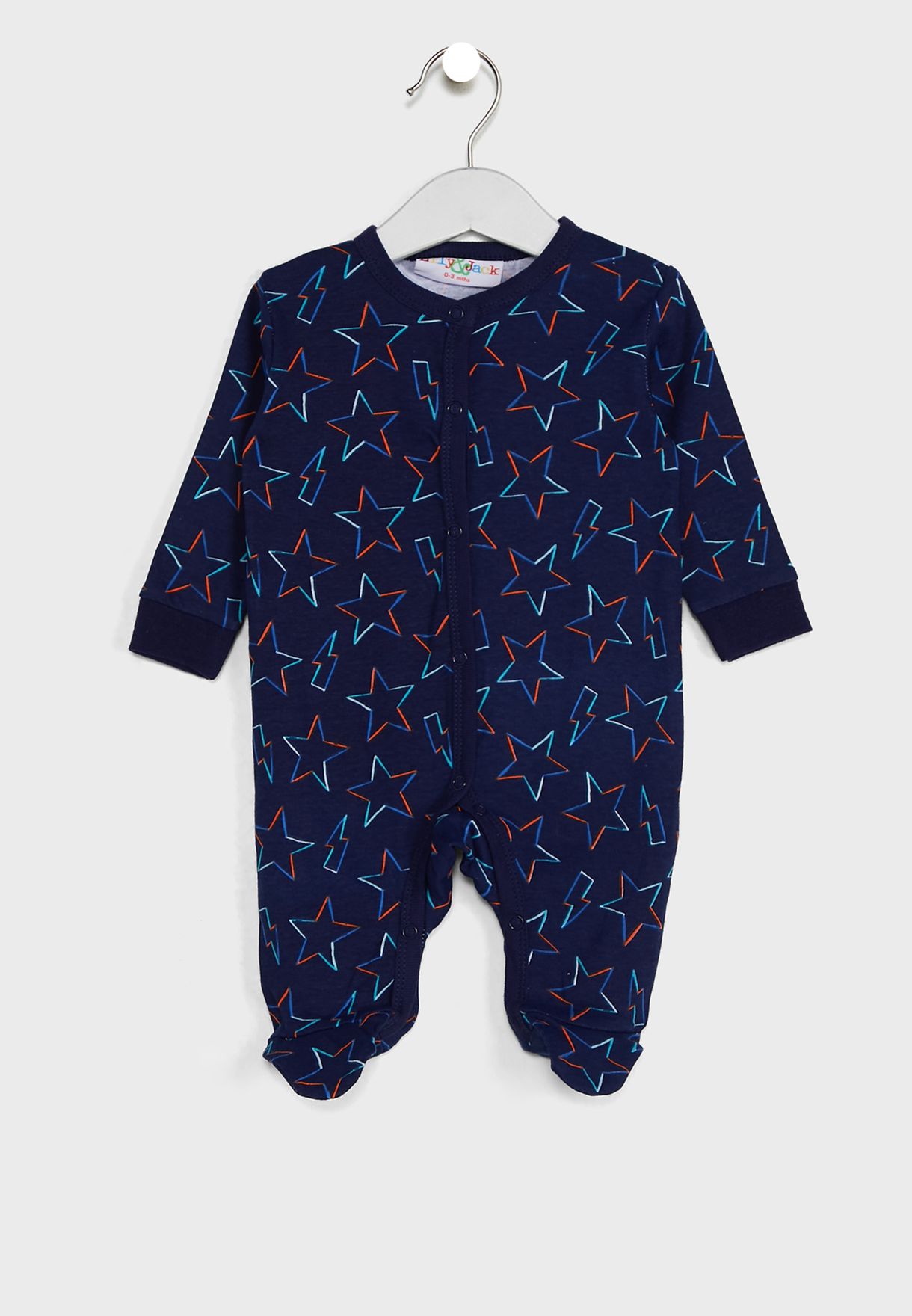 Infant Star Print Sleep suit + Hat And Bib