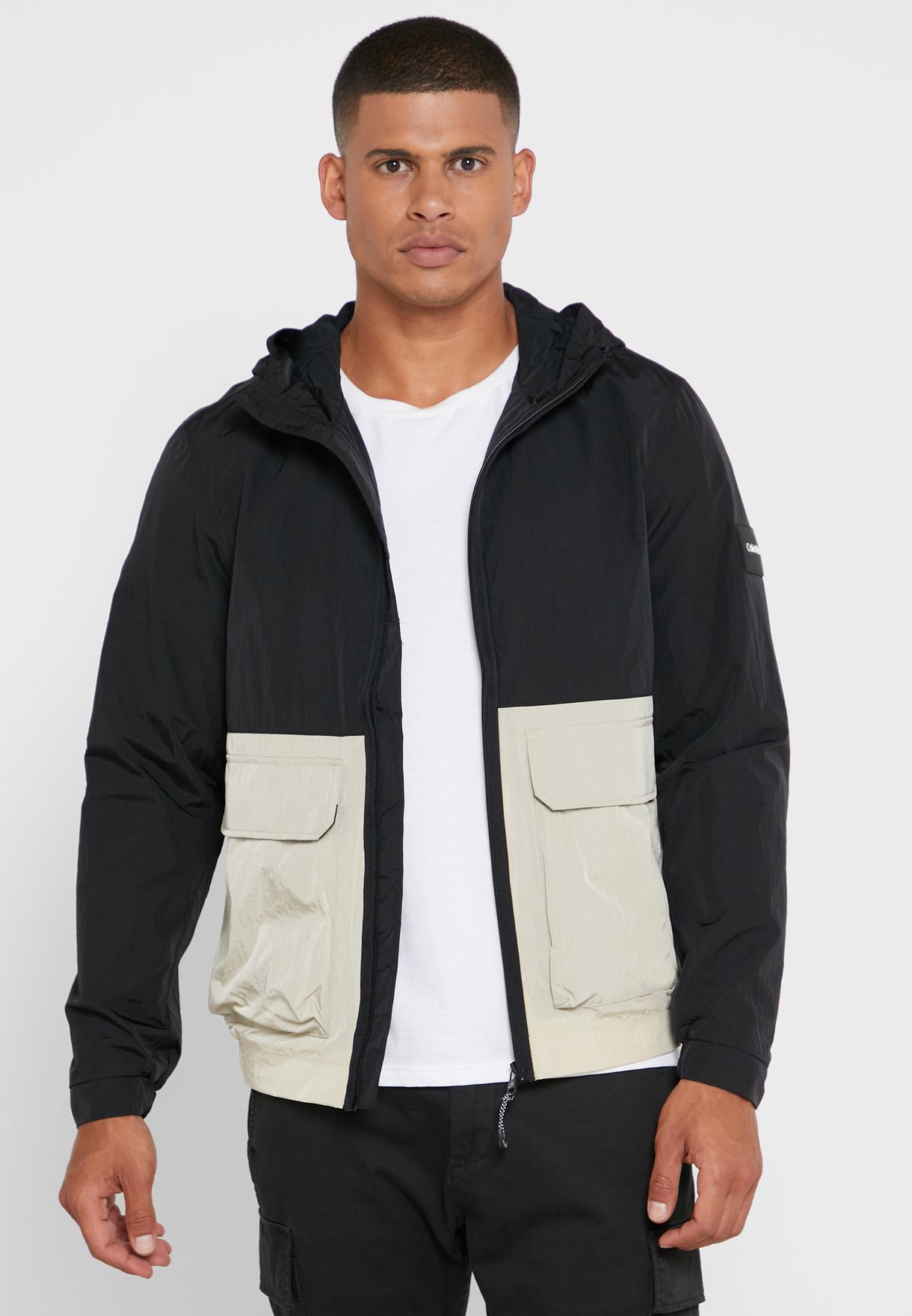 Buy Calvin Klein beige Color Block Hooded Jacket for Men in Muscat, Salalah