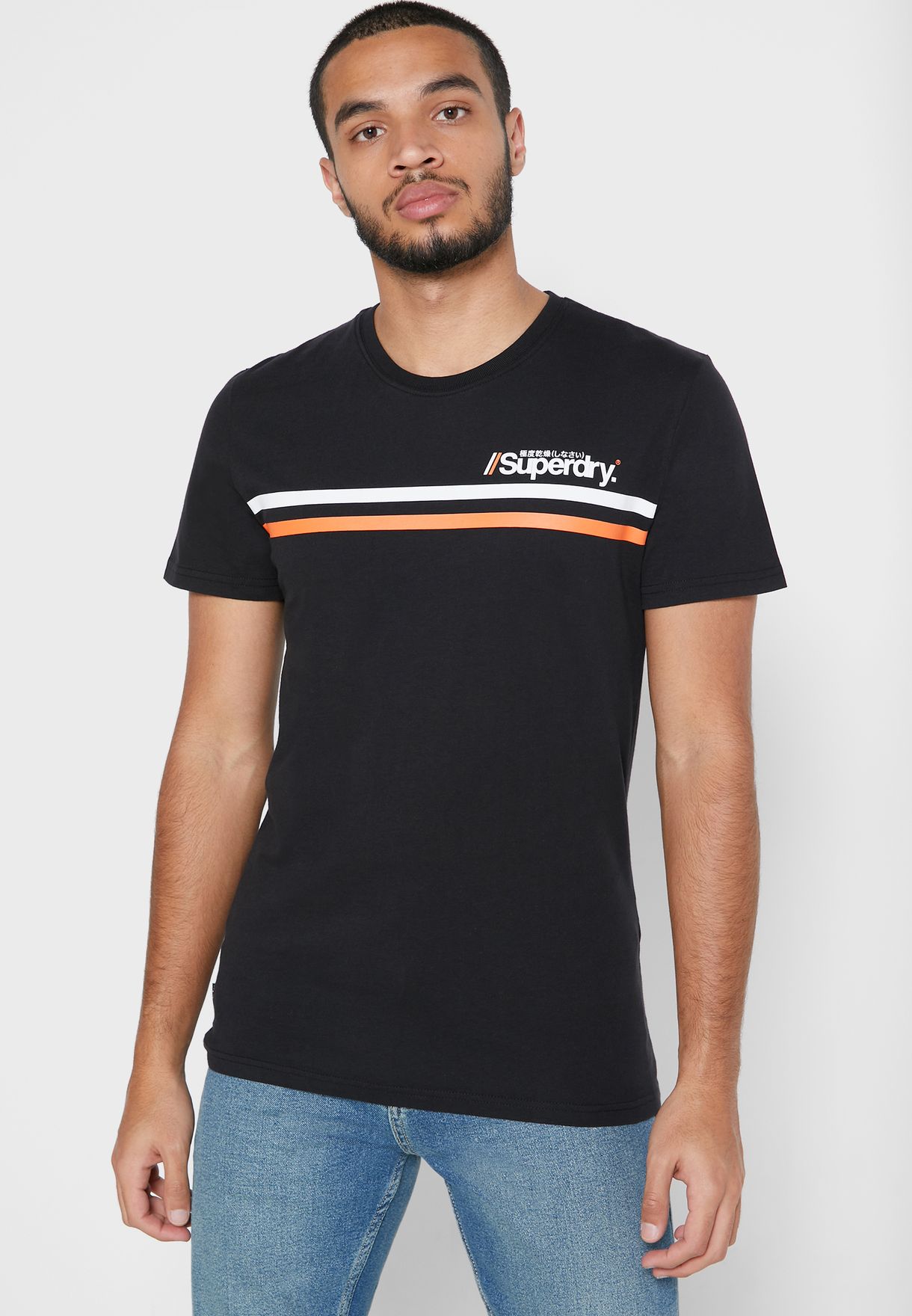 superdry core logo stripe tee