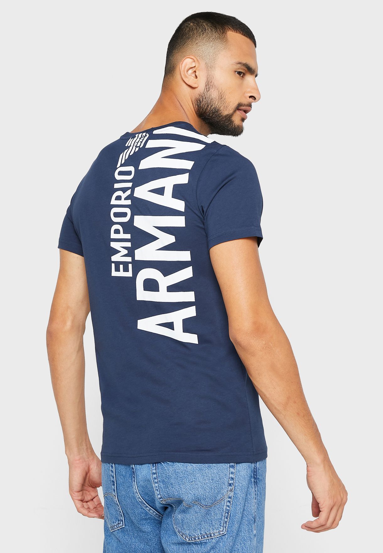 Buy Emporio Armani blue Logo Crew Neck T-Shirt for Men in Dubai, Abu Dhabi