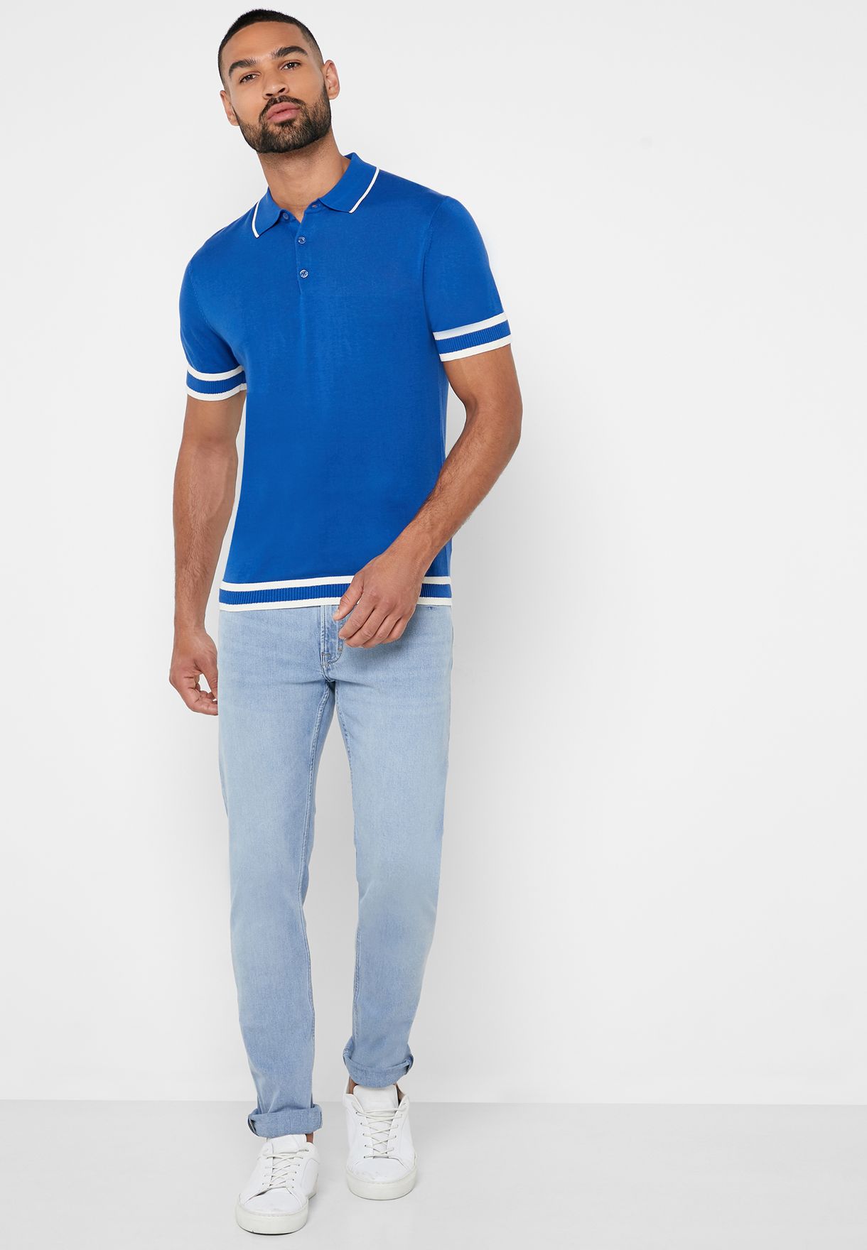 Buy Mango Man Blue Ecija Contrast Edge Polo For Men In Dubai Abu Dhabi