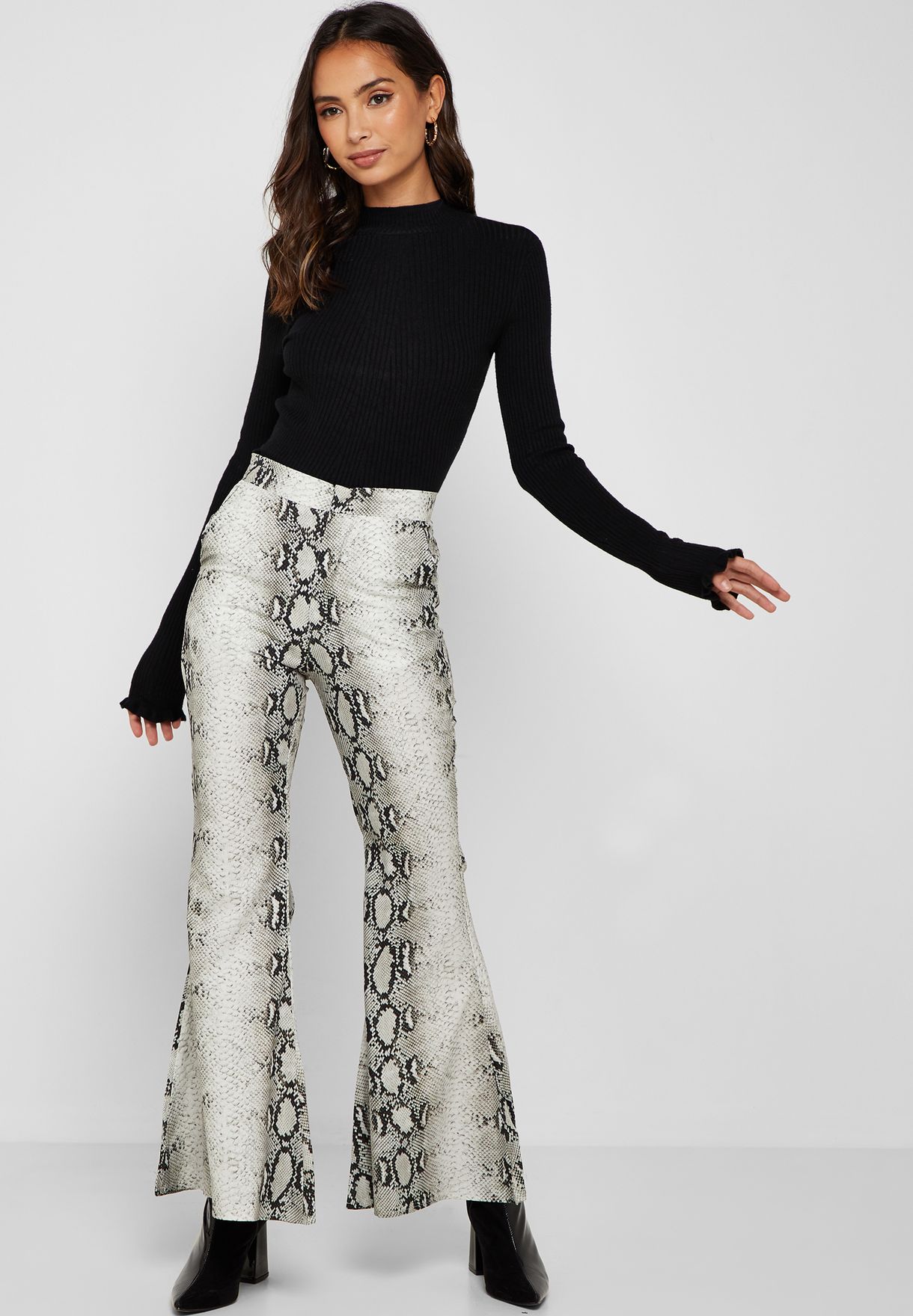 snake print flare pants