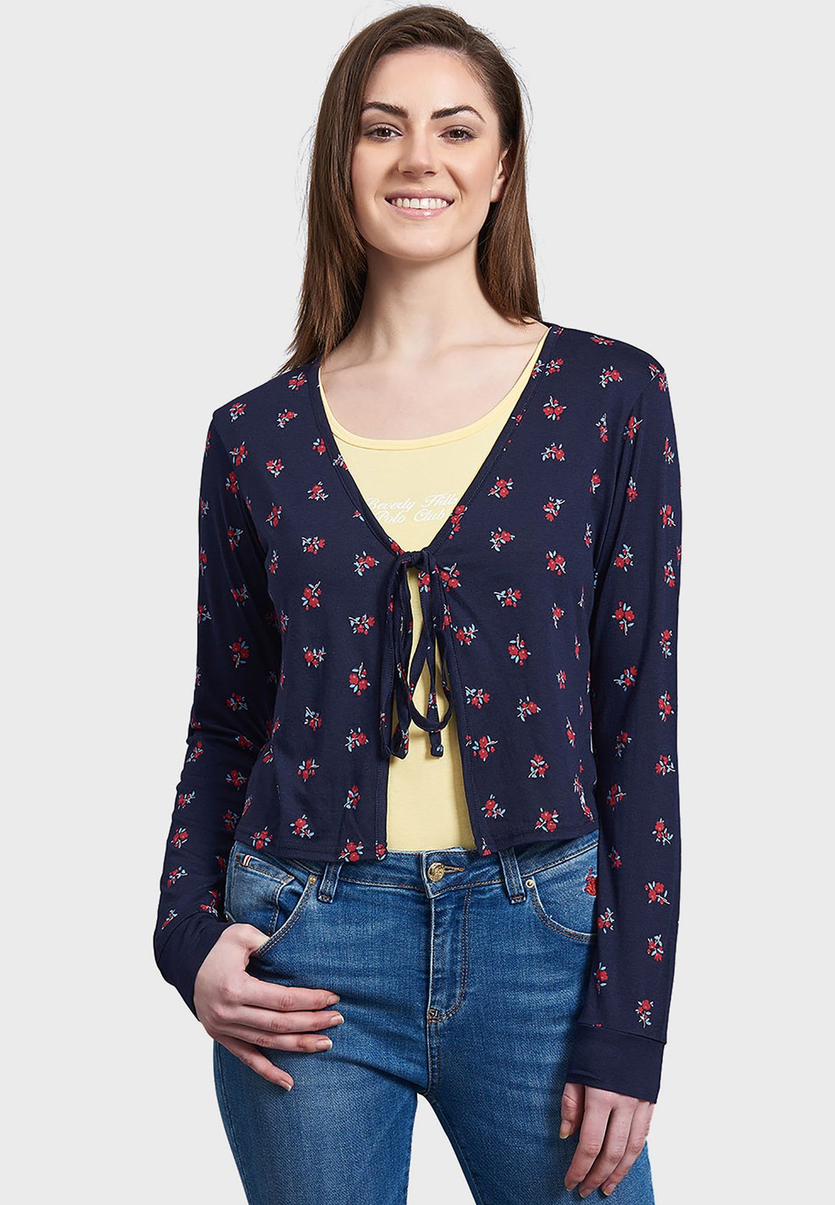 Buy Beverly Hills Polo Club navy Tie Detail Printed Cardigan for Women in  Riyadh, Jeddah