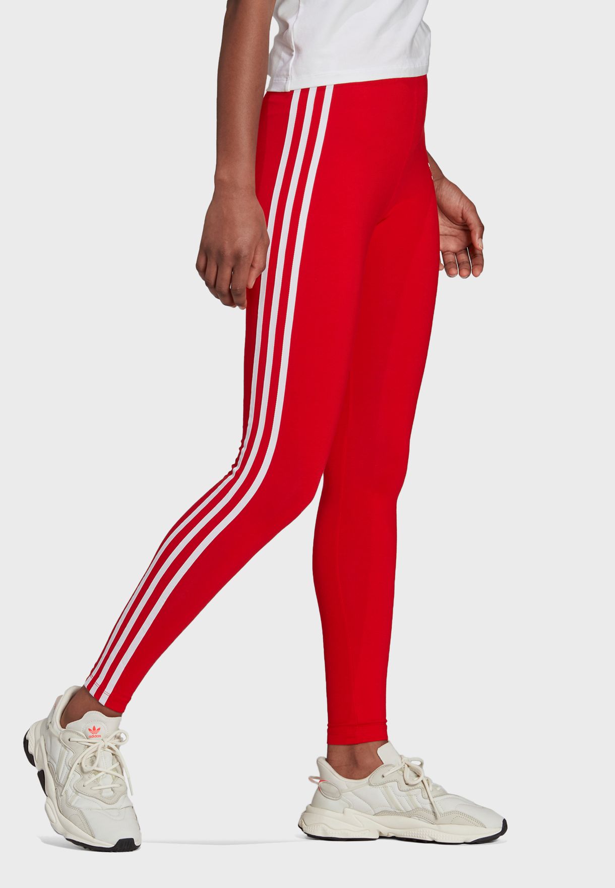 red 3 stripe adidas leggings