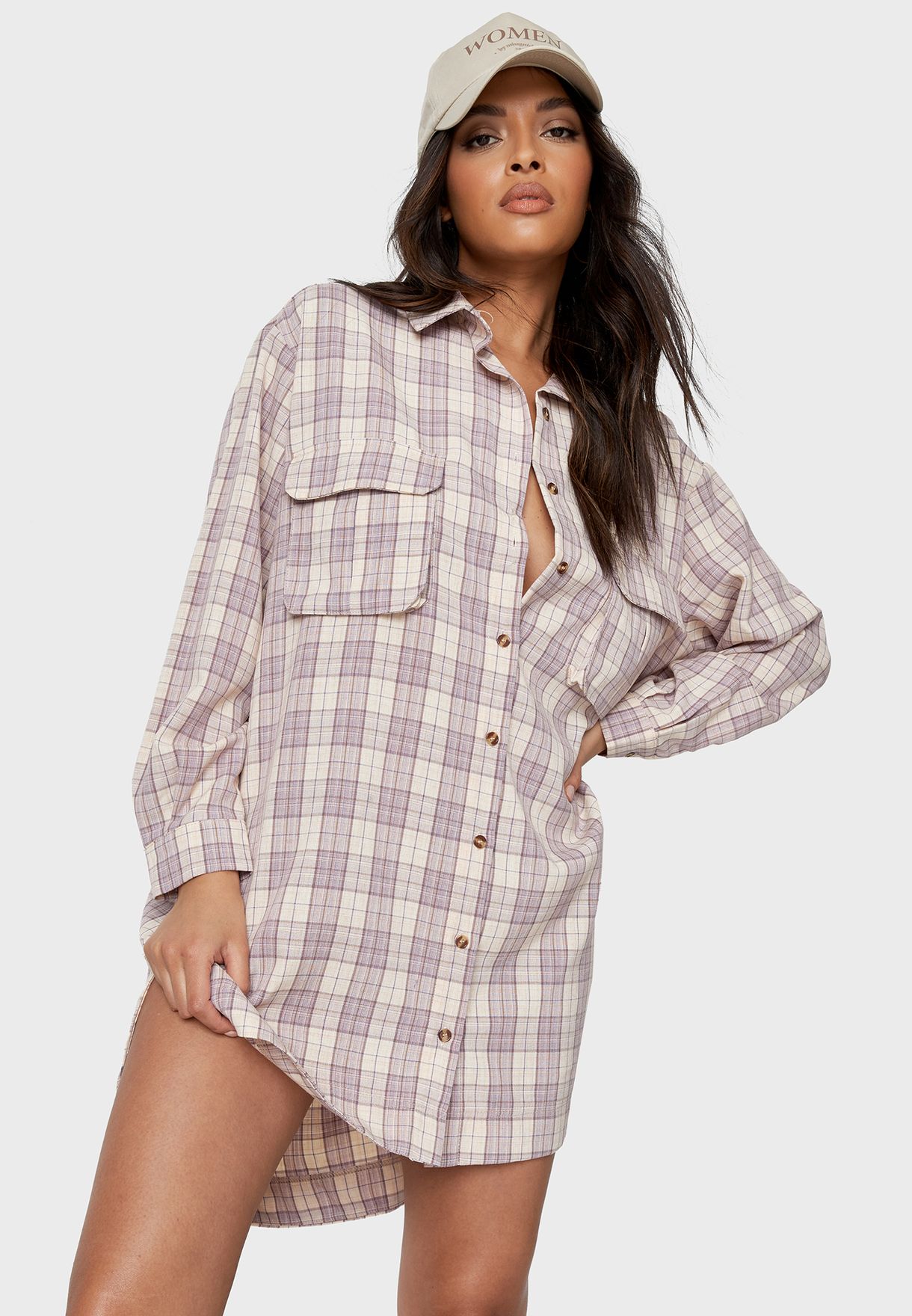 Buy Missguided purple Oversized Checked Shirt Dress for Women in Dubai ...