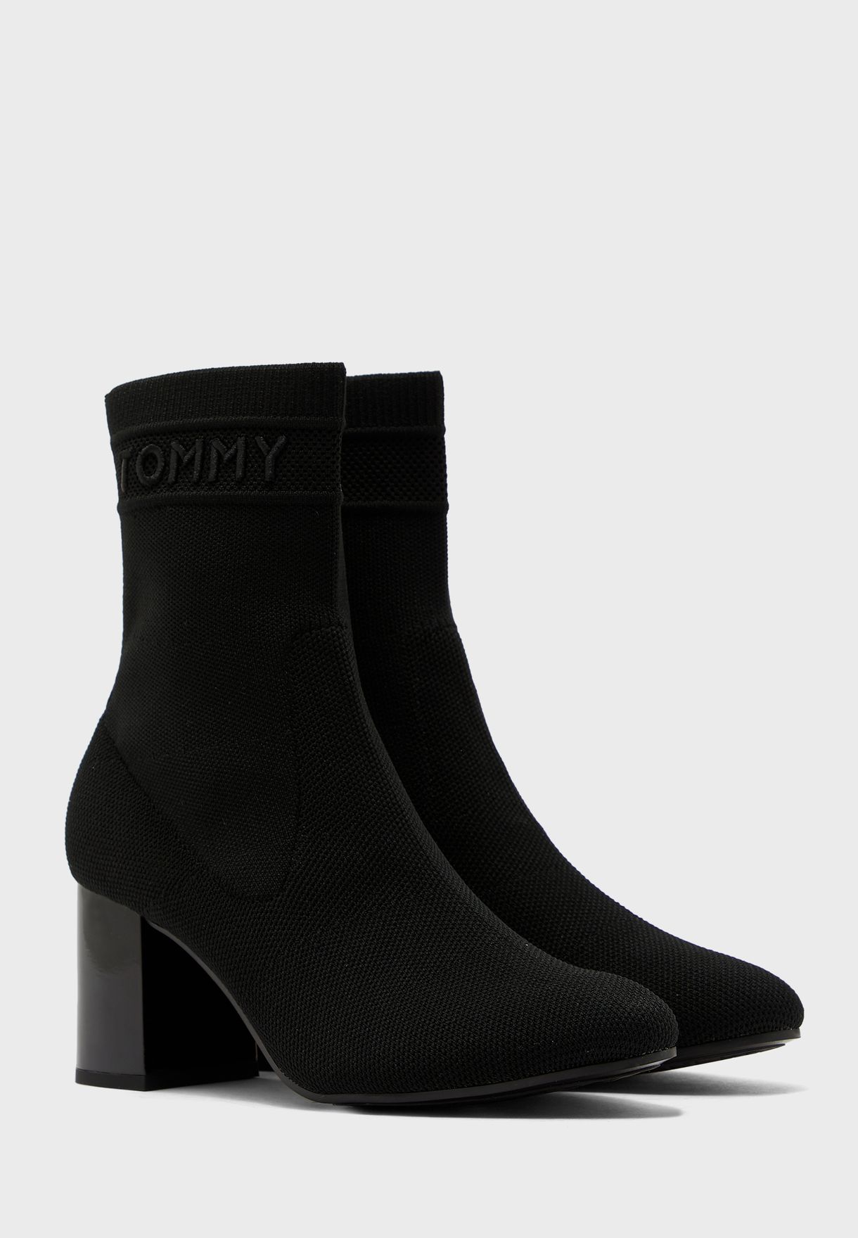 tommy knit mid heel boot