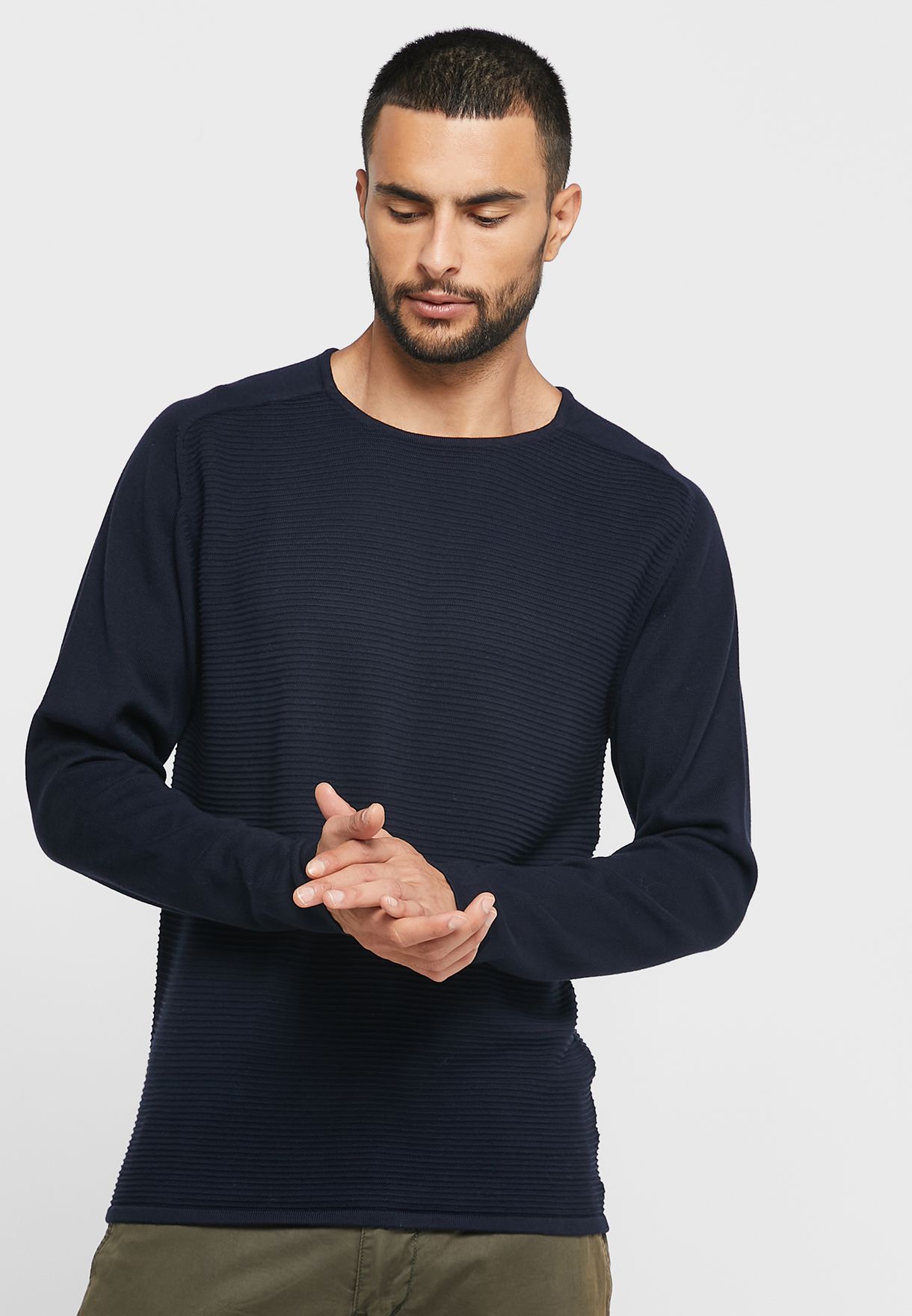Rib Cotton Crew Neck Sweater