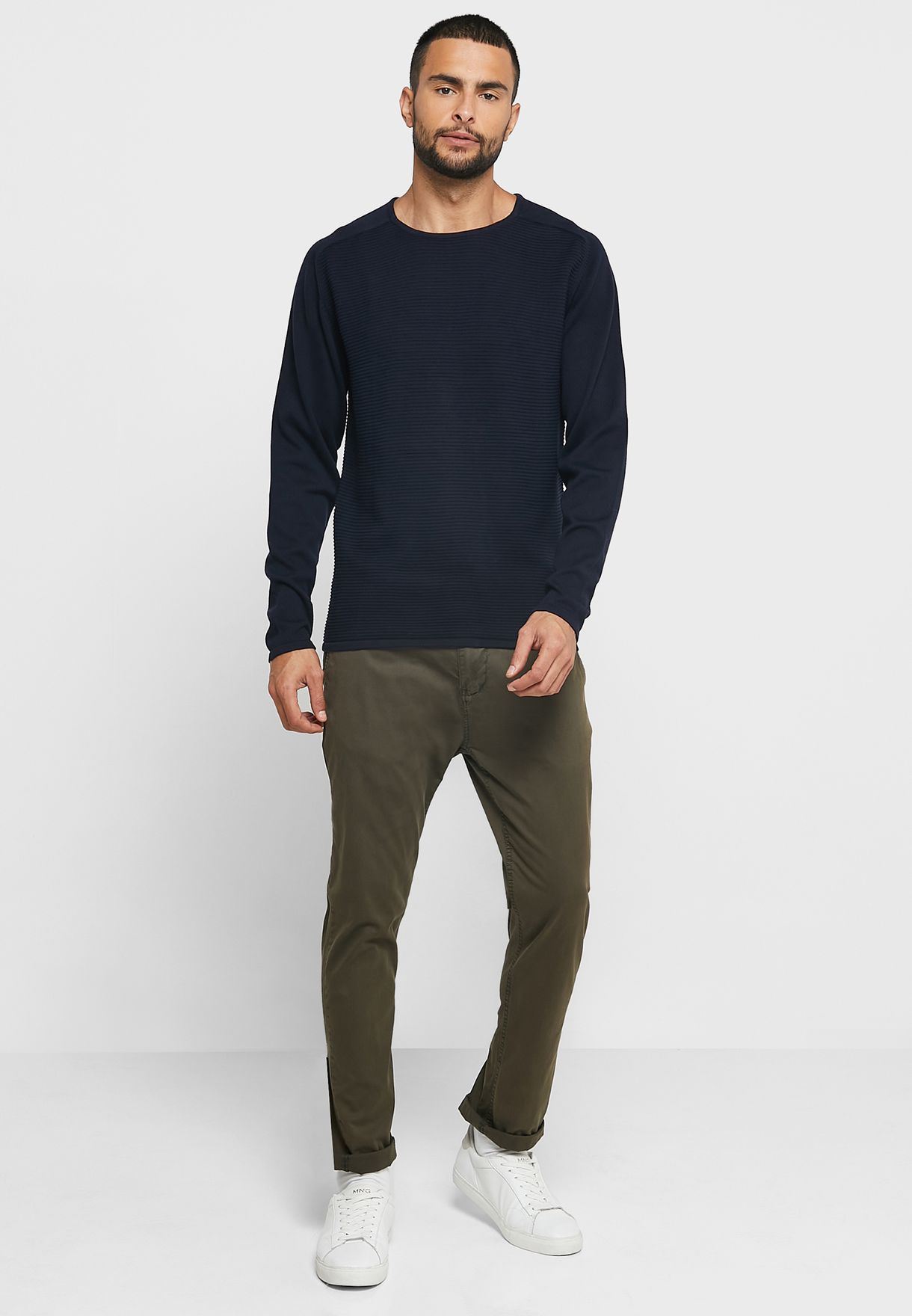 Rib Cotton Crew Neck Sweater
