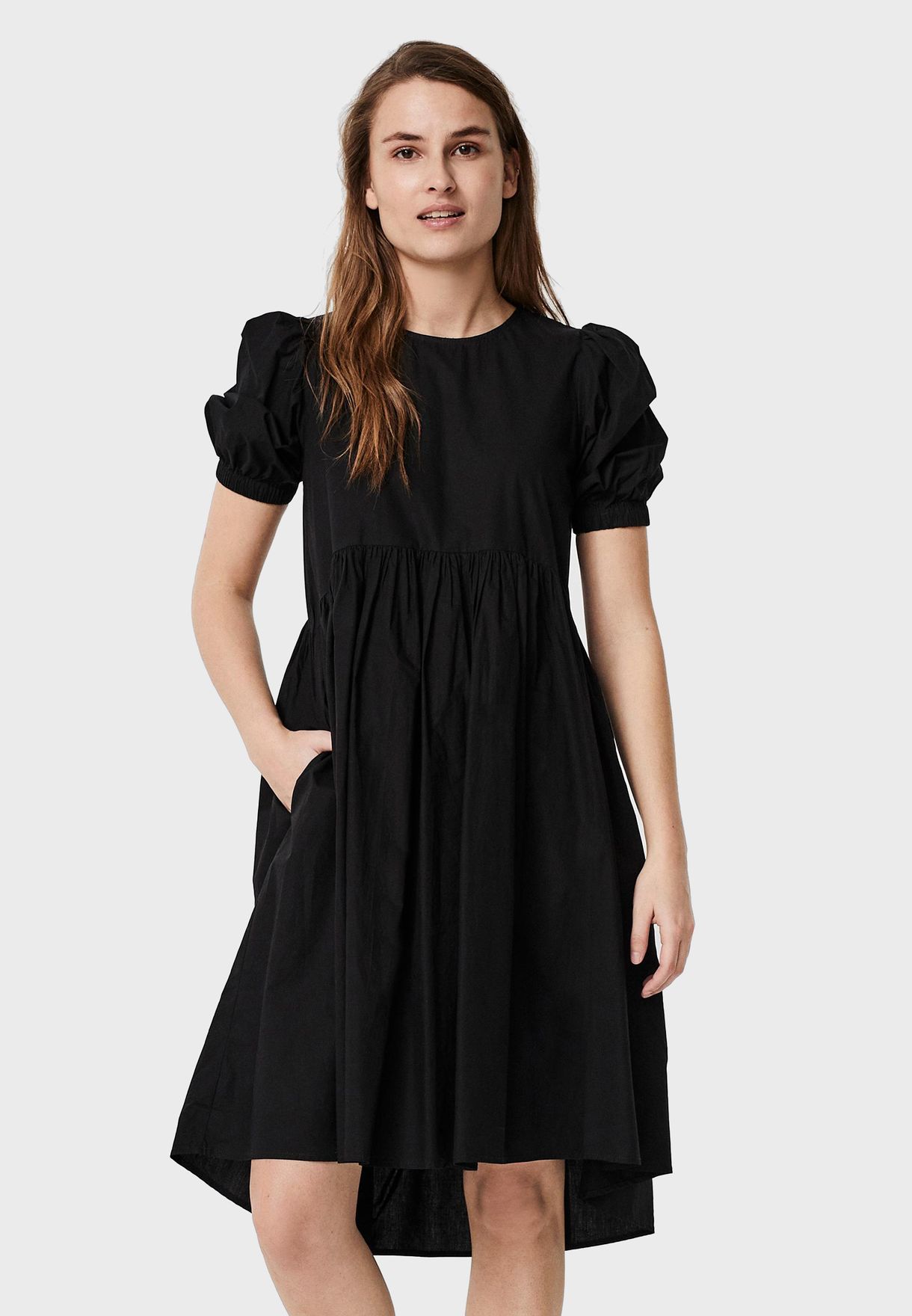 Buy Vero Moda black Pleated Crew Neck Dress for Women in MENA ...