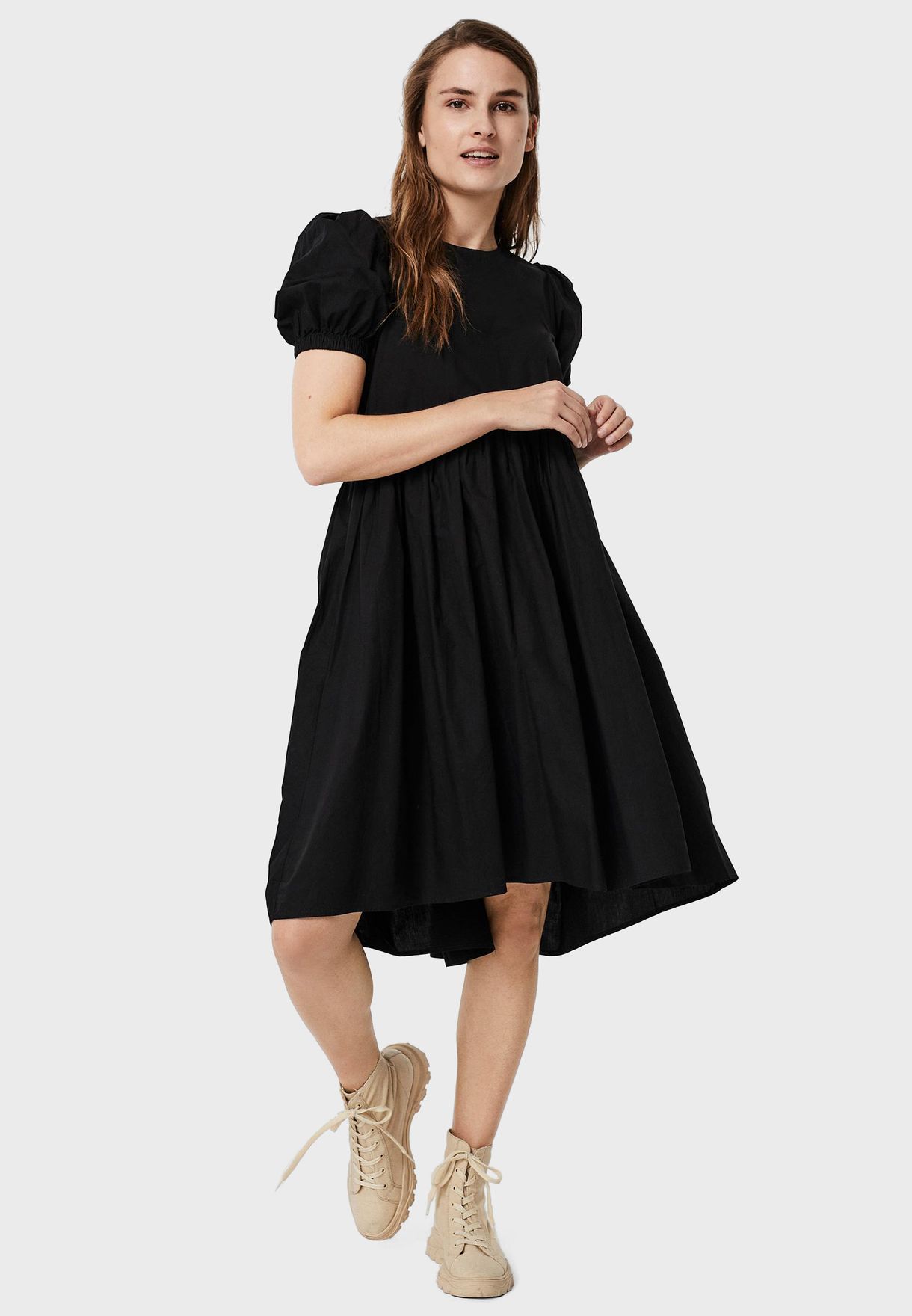 Buy Vero Moda black Pleated Crew Neck Dress for Women in MENA, Worldwide