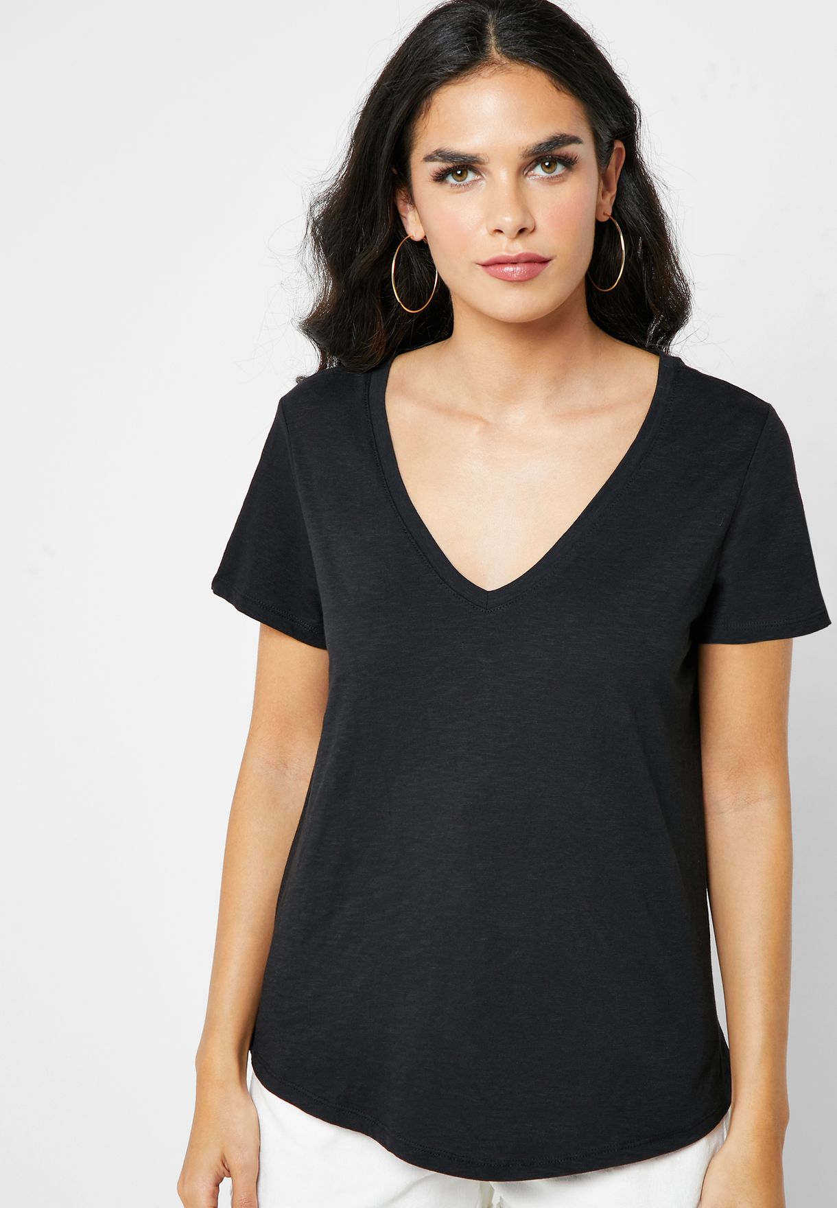 Buy Cotton On black Deep V-Neck T-Shirt for Women in MENA, Worldwide