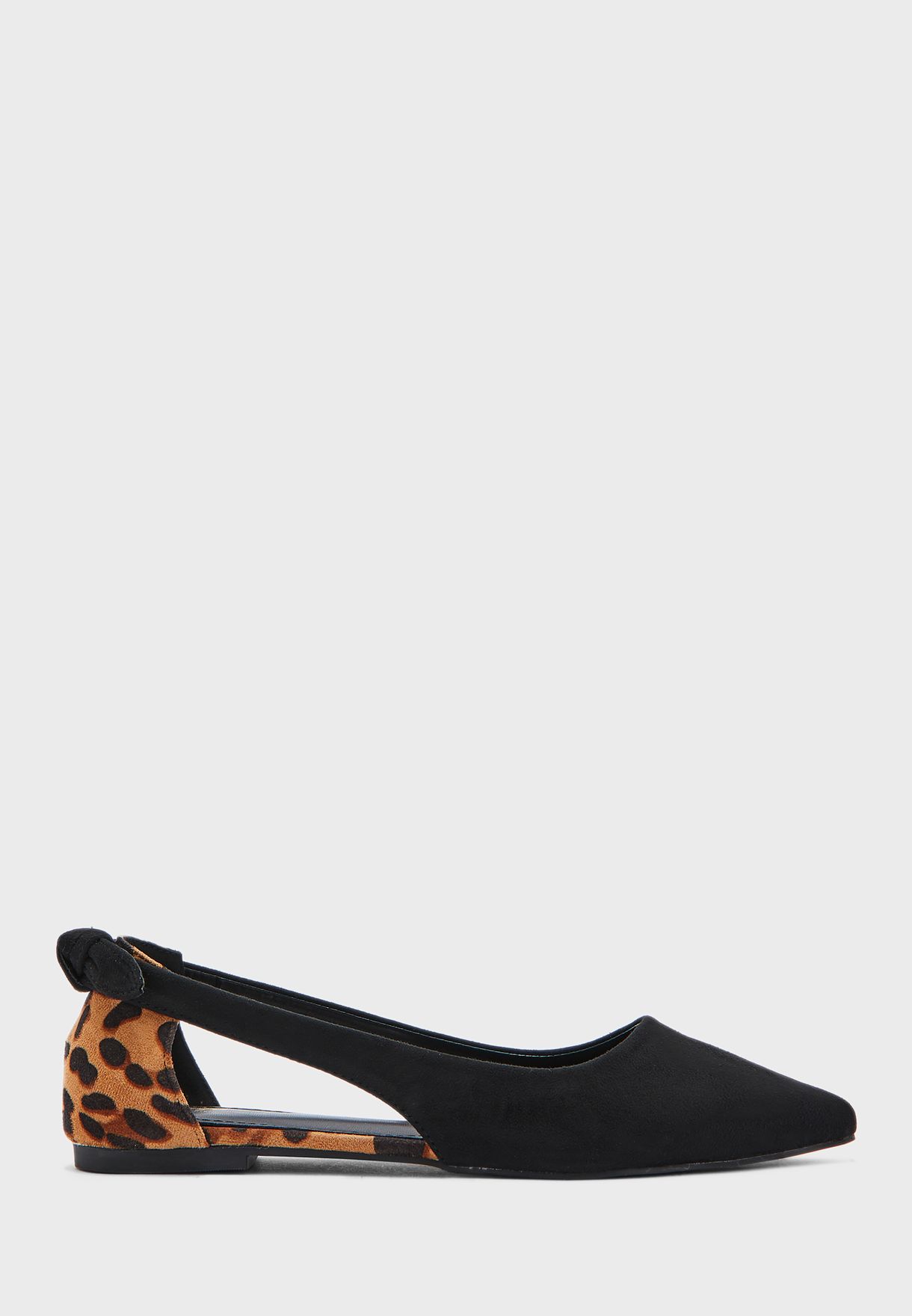 Pointed Leopard Back Bow Pointed Flat Shoe 