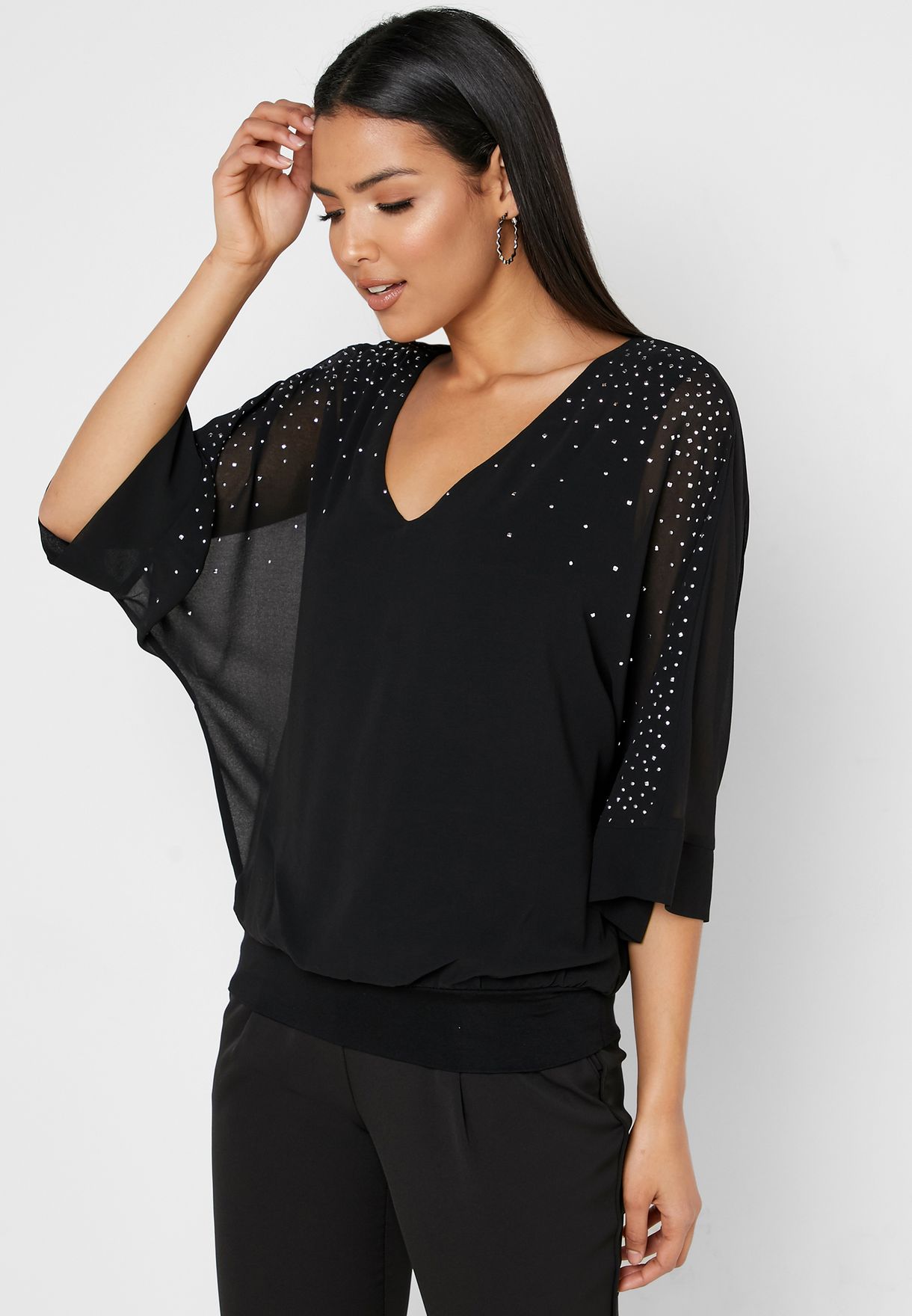 black sheer overlay top