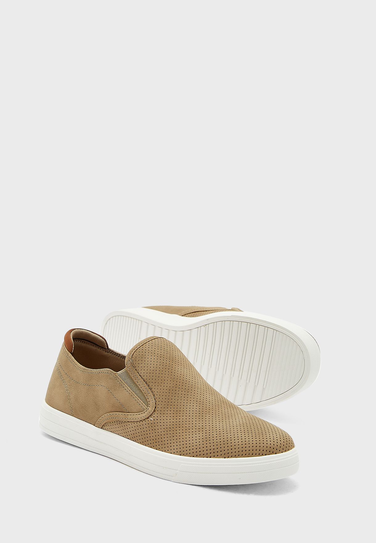 Perforation Detail Wash Look Casual Slip Ons