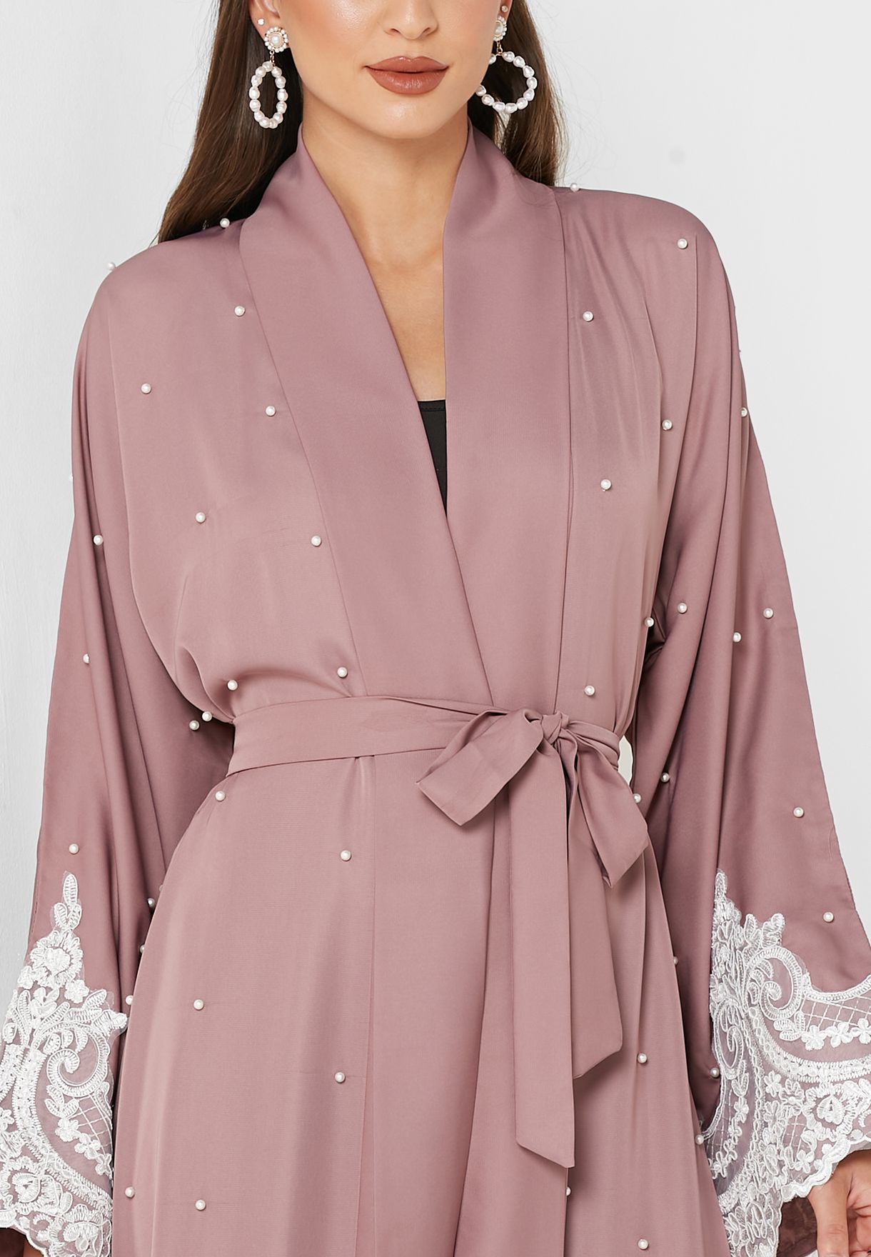 Lace Trim Bead Detail Abaya