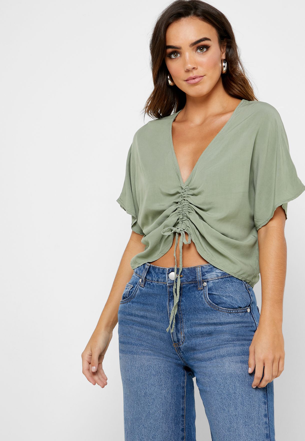 Ginger green Ruched Front Top for Women ...