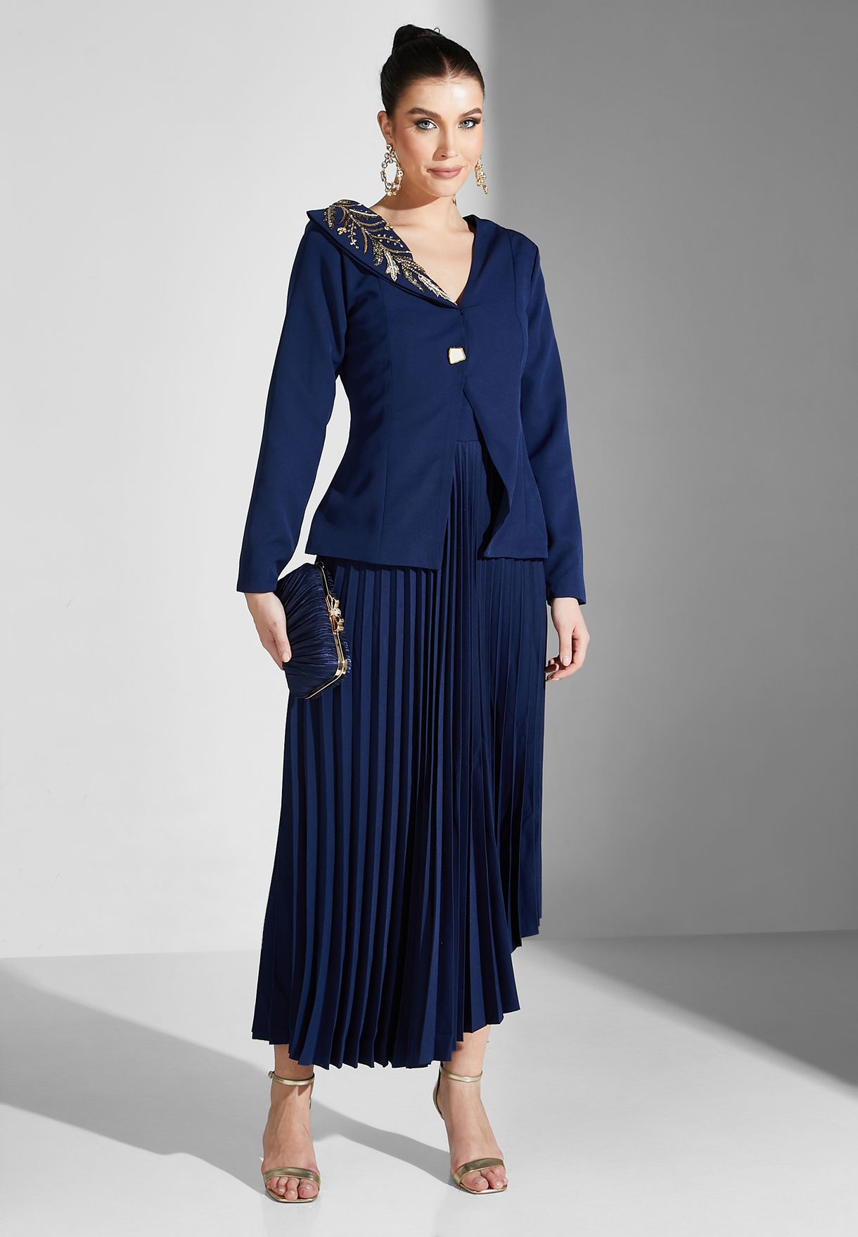 Plisse Embroidered Dress