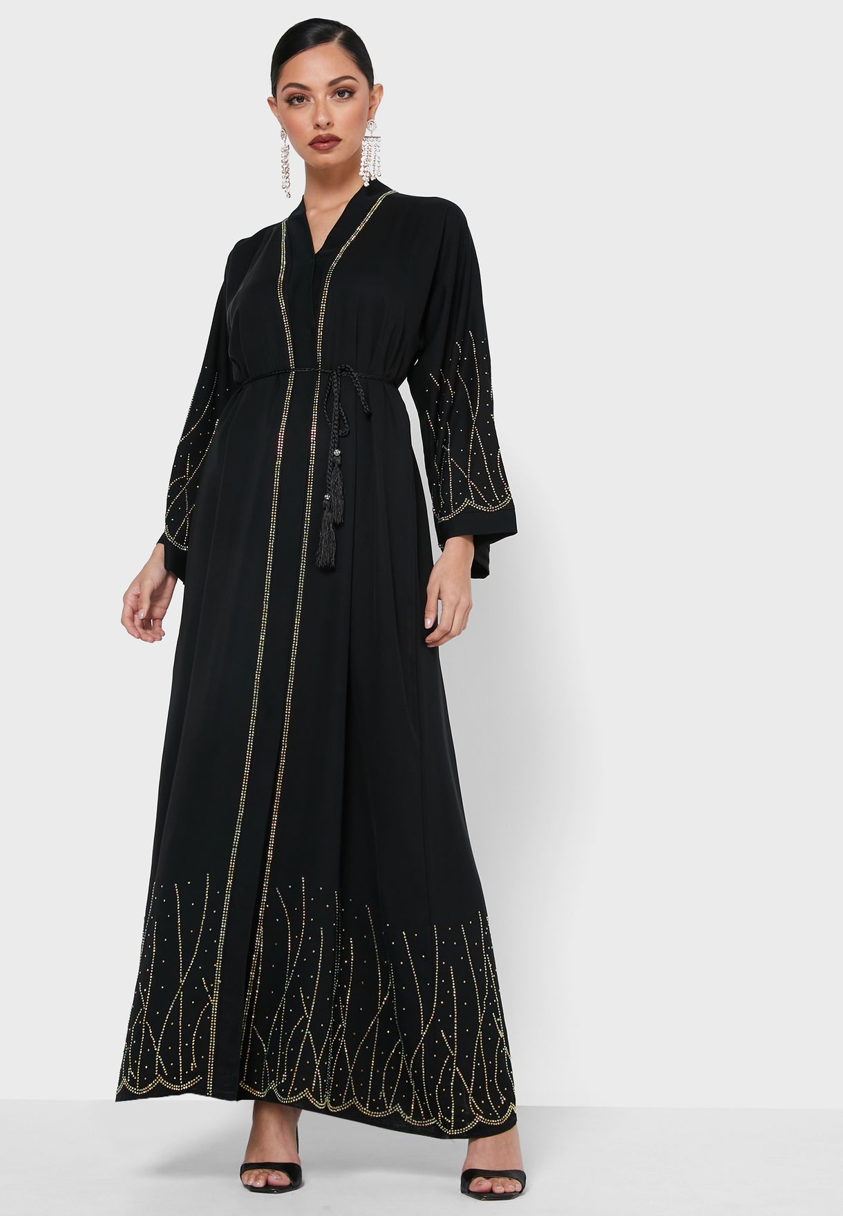 Buy Khizana black Shimmer Embroidery Detail Abaya for Women in MENA ...