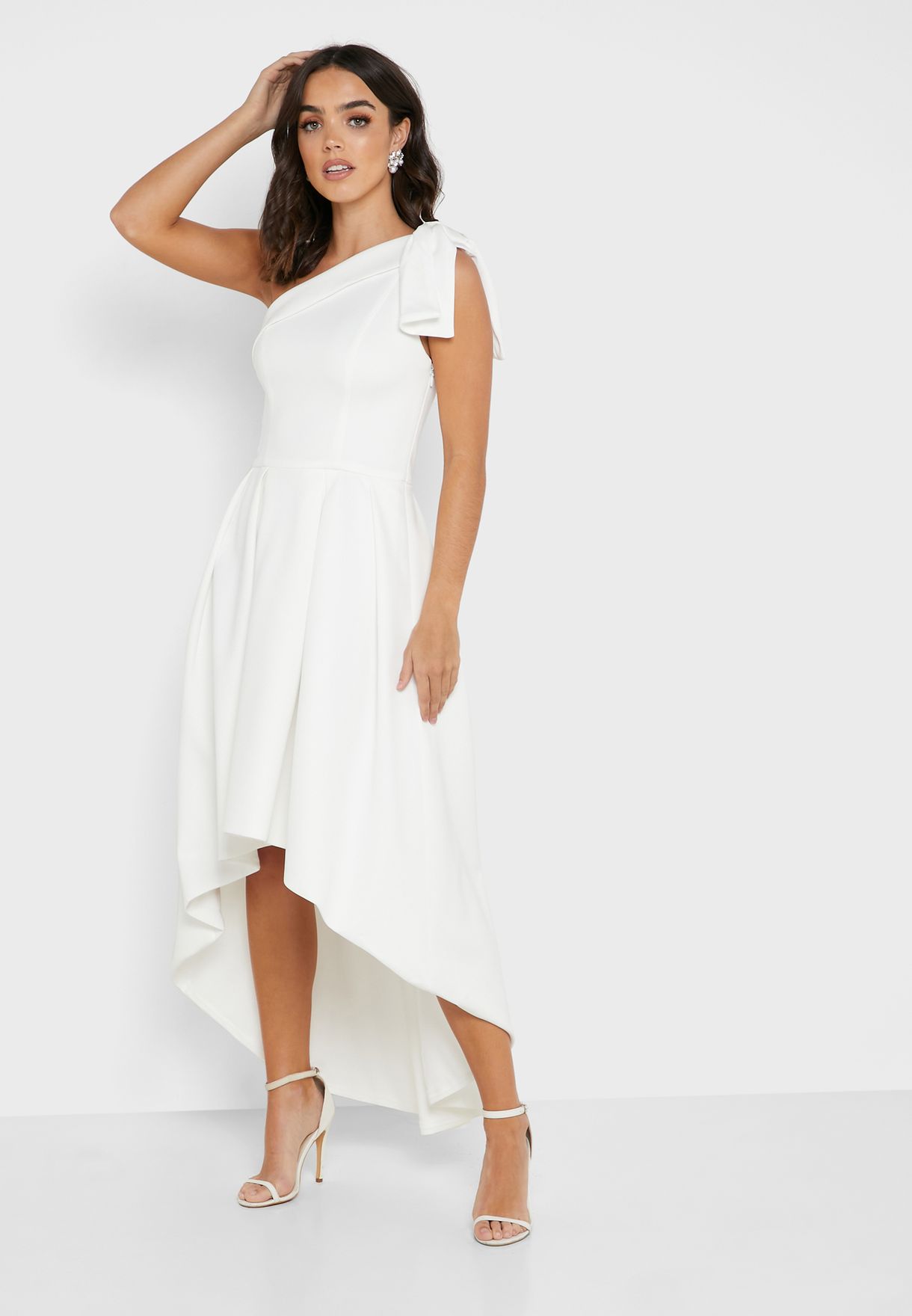 white one shoulder asymmetrical dress