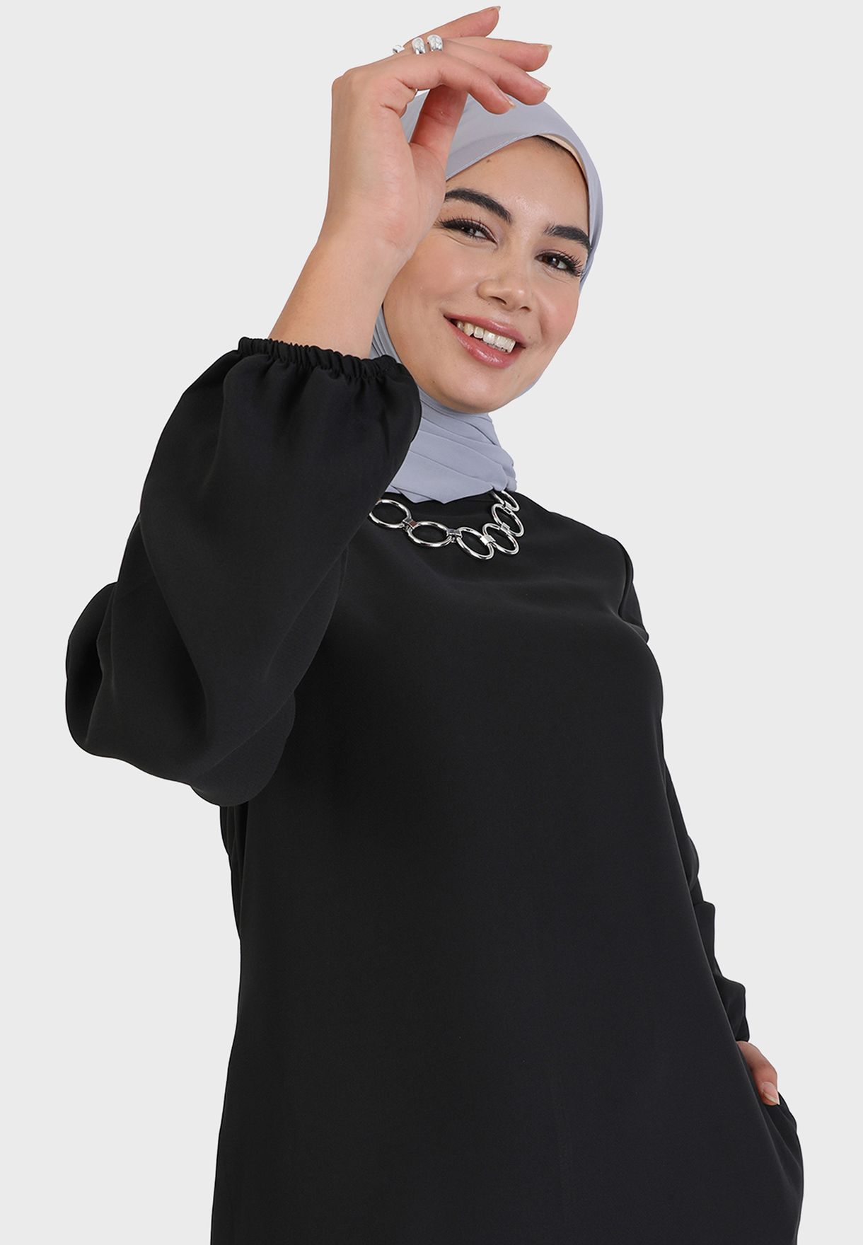 Embellished Neck Pocket Detail Dress