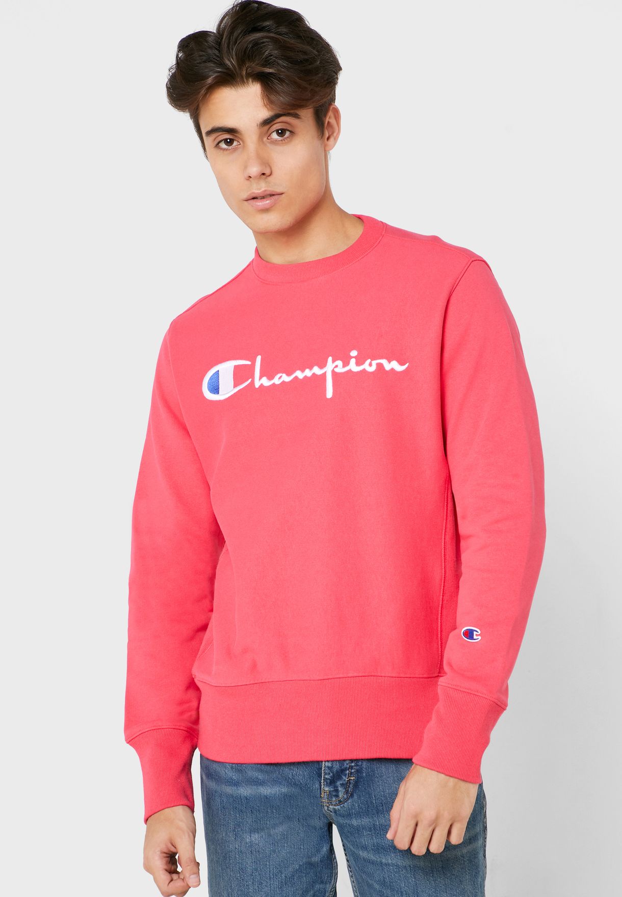 champion reverse weave sweatshirt pink