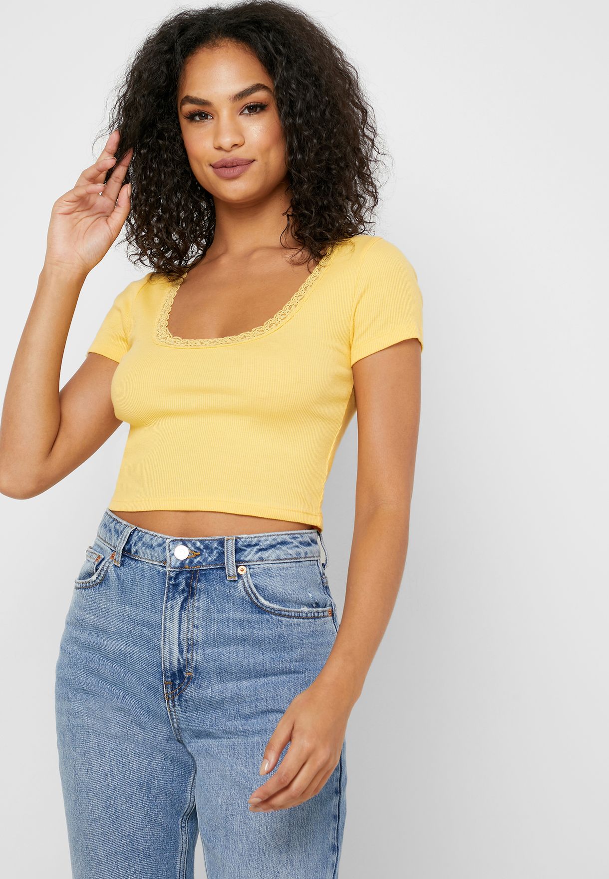 yellow ribbed crop top