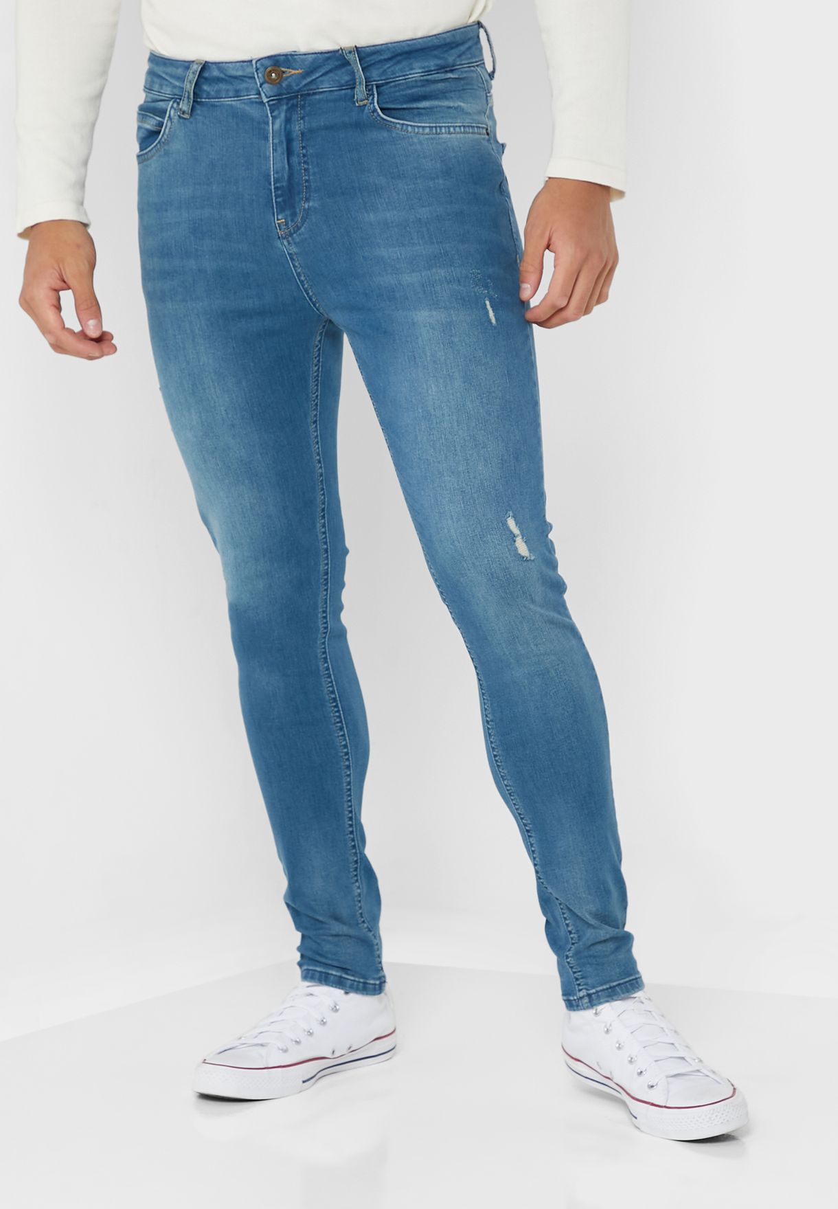Distressed Style Mid Rise Jeans