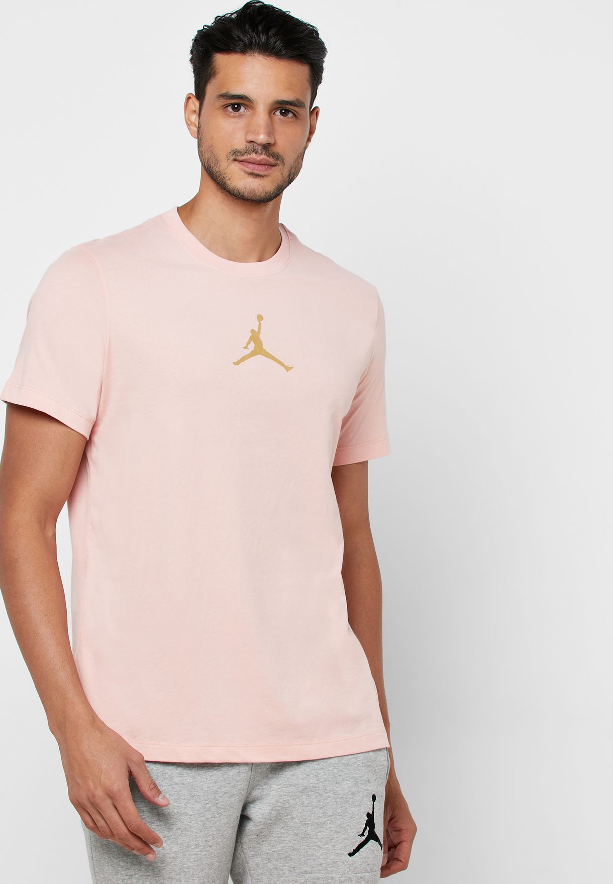 grey and pink jordan shirt