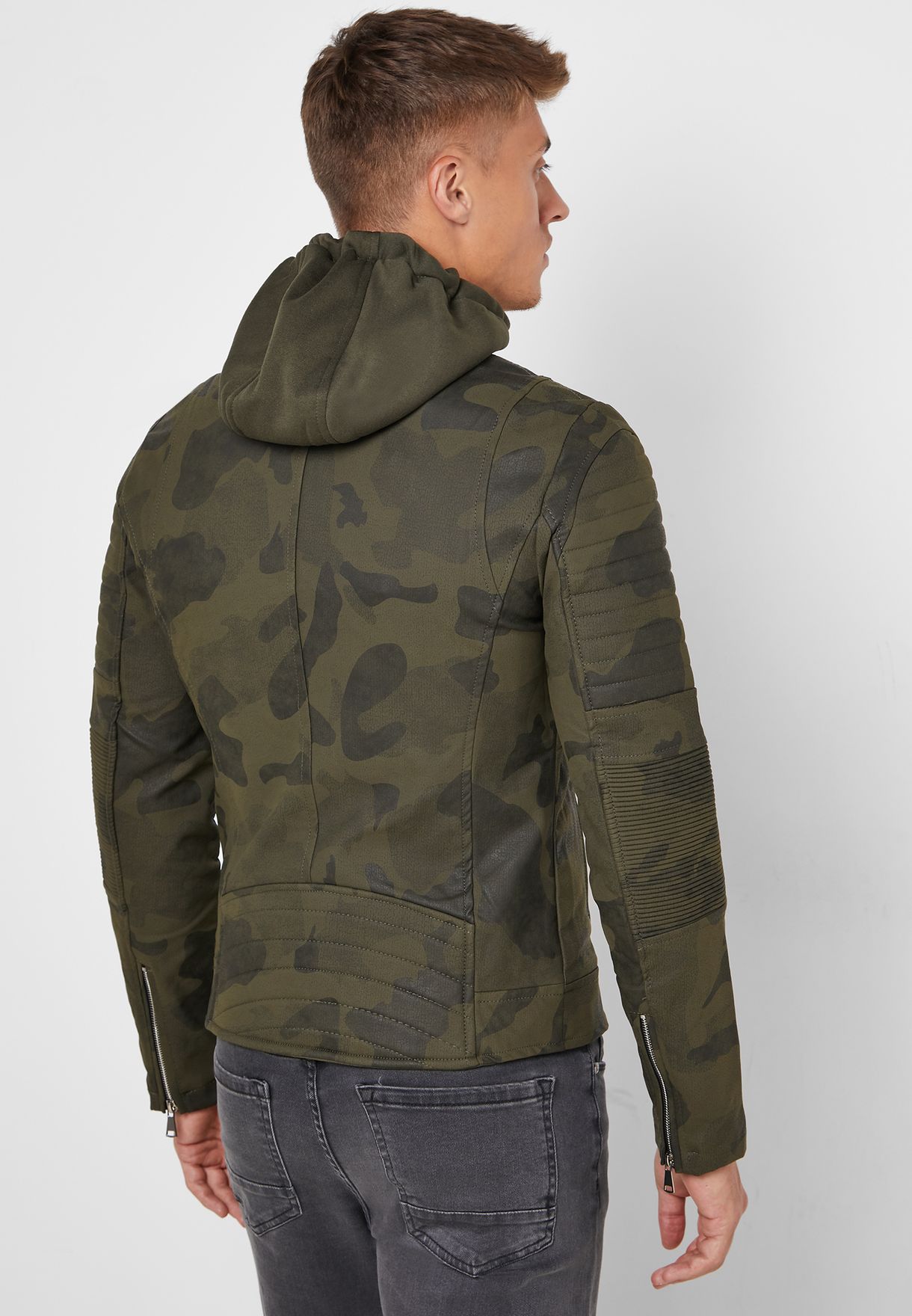 Download Buy Seventy Five Prints Camo Pu Hooded Jacket for Men in ...