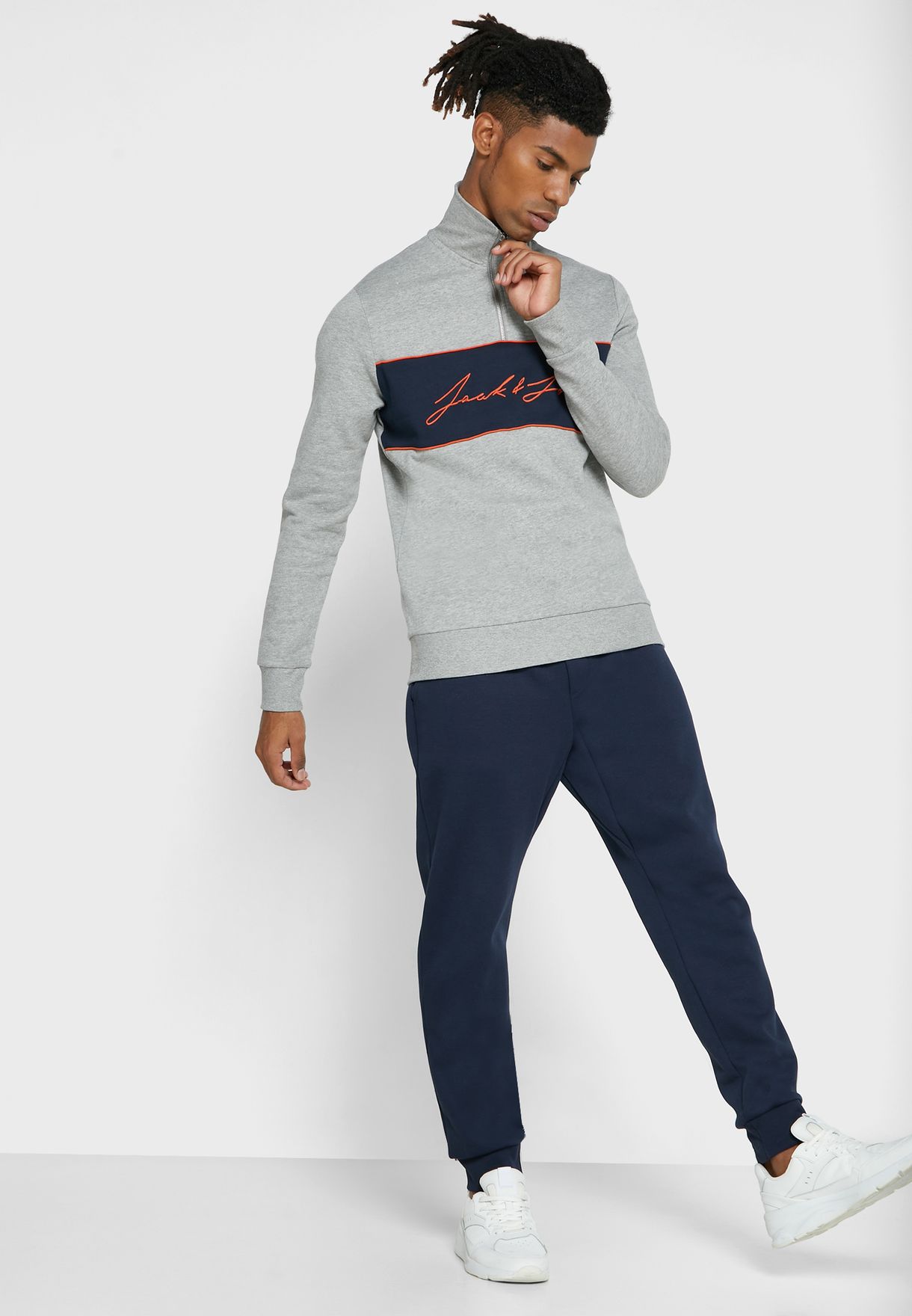 Buy Jack Jones Grey Hikari Half Zip Regular Fit Sweatshirt For Men In Mena Worldwide
