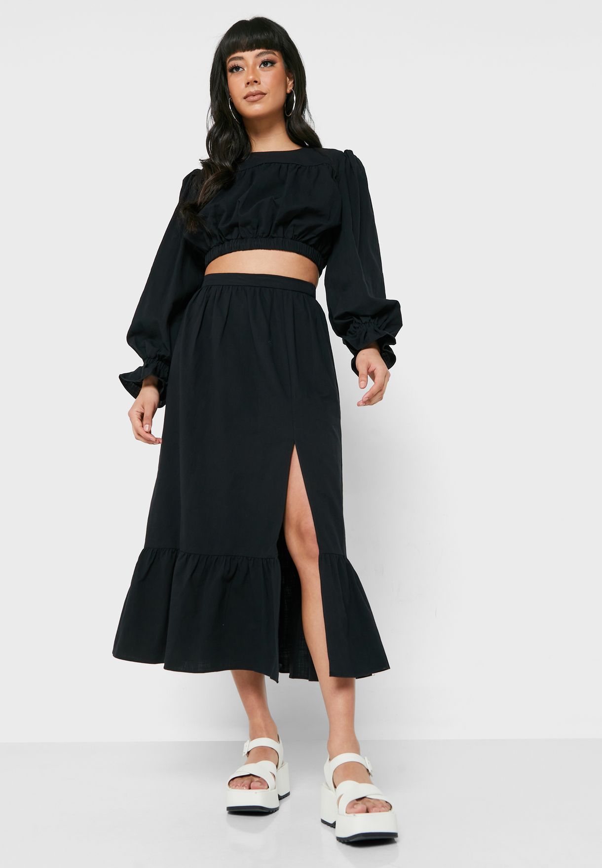 High Waist Side Split Skirt