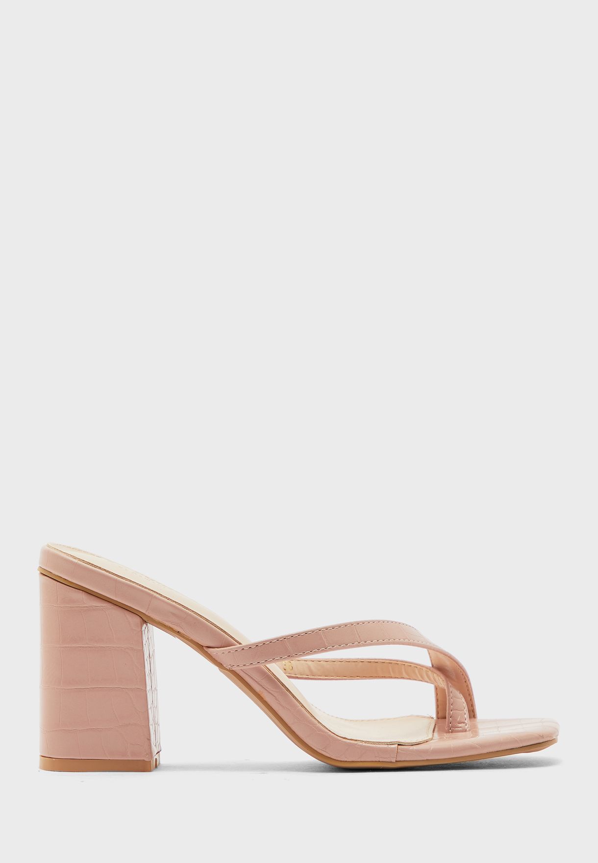 pink block heel mules