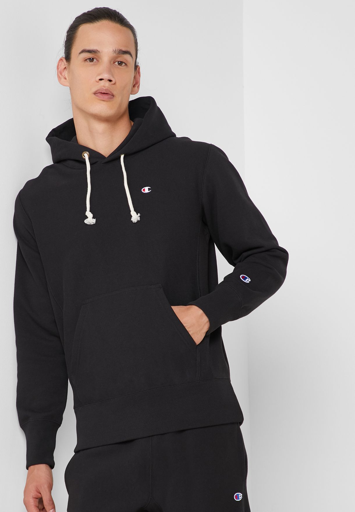 champion black reverse weave hoodie