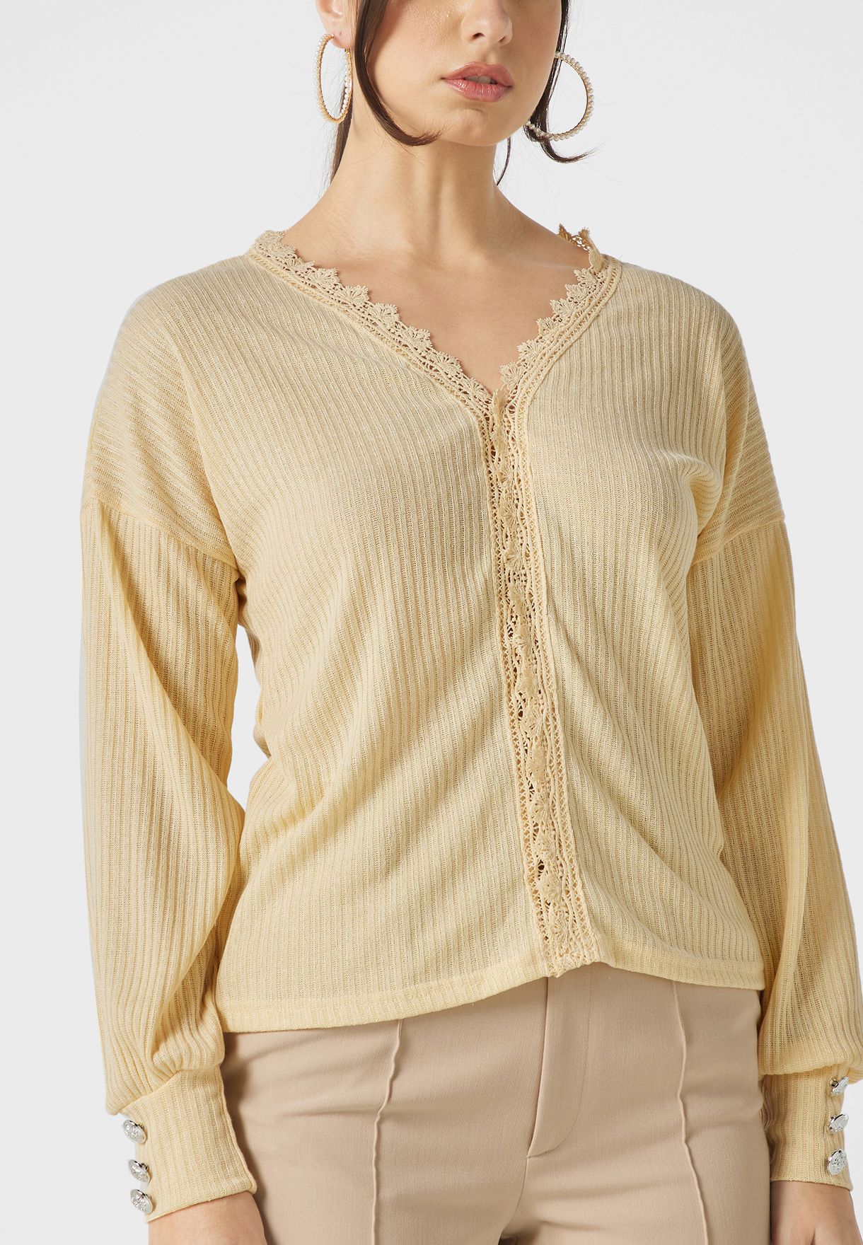 Button & Lace Sweater
