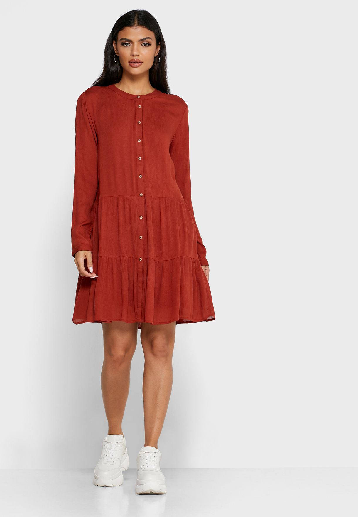 Buy Noisy May red Tiered Shirt Dress ...