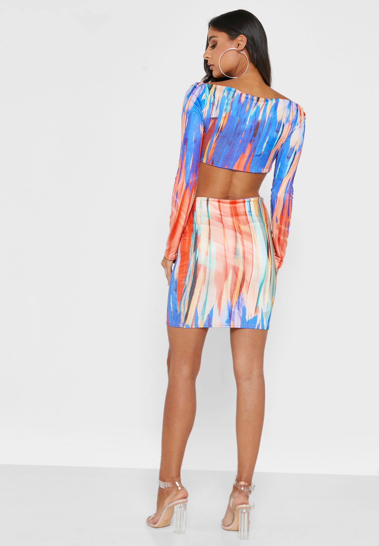 Printed Double Slinky Ruched Strap Dress