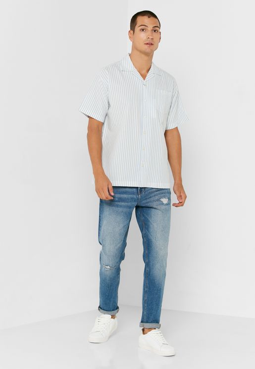 Jack & Jones Men's Striped Long Sleeved Slim Fit Casual Shirt Tops Size S 2XL 