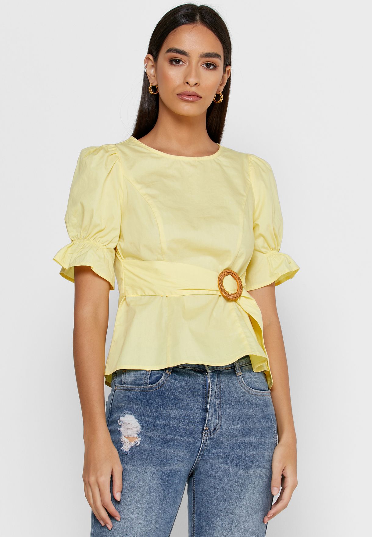 yellow buckle top