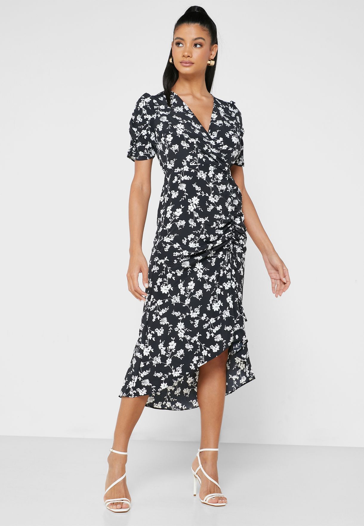 Floral Printed Ruched Dress